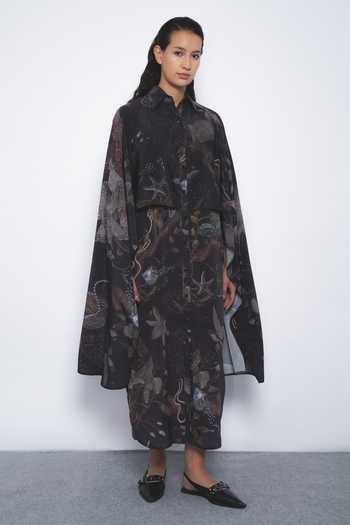 LEH STUDIOS Manto Printed Cape Dress  