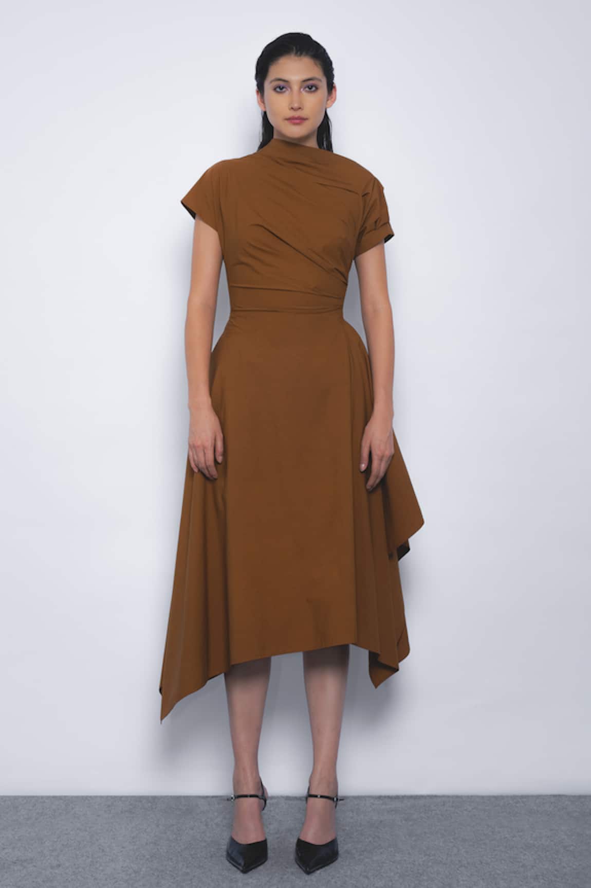 Leh Studios Rigzar Draped Asymmetrical Hem Dress 