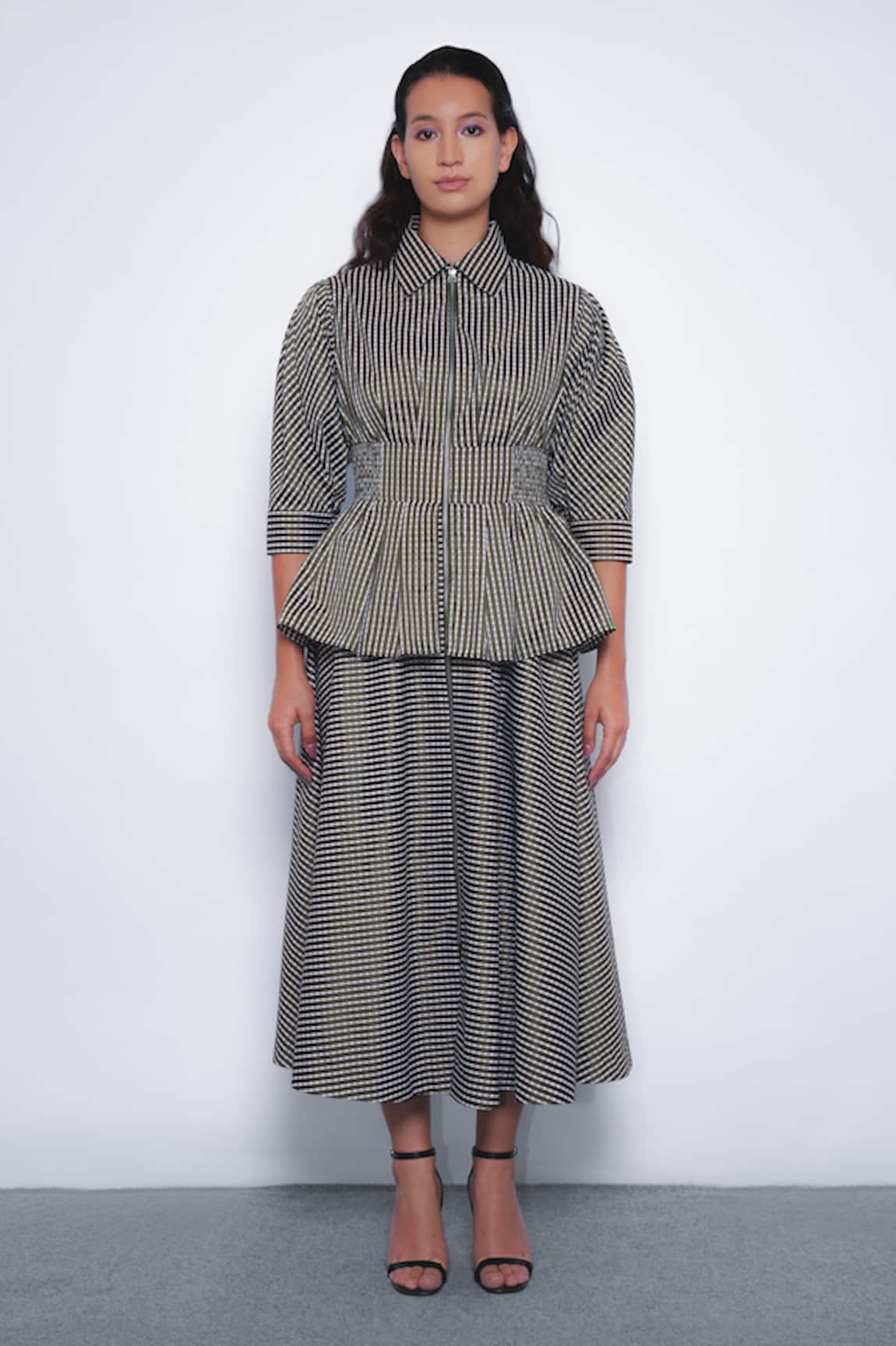 Leh Studios Ame Checkered Peplum Dress