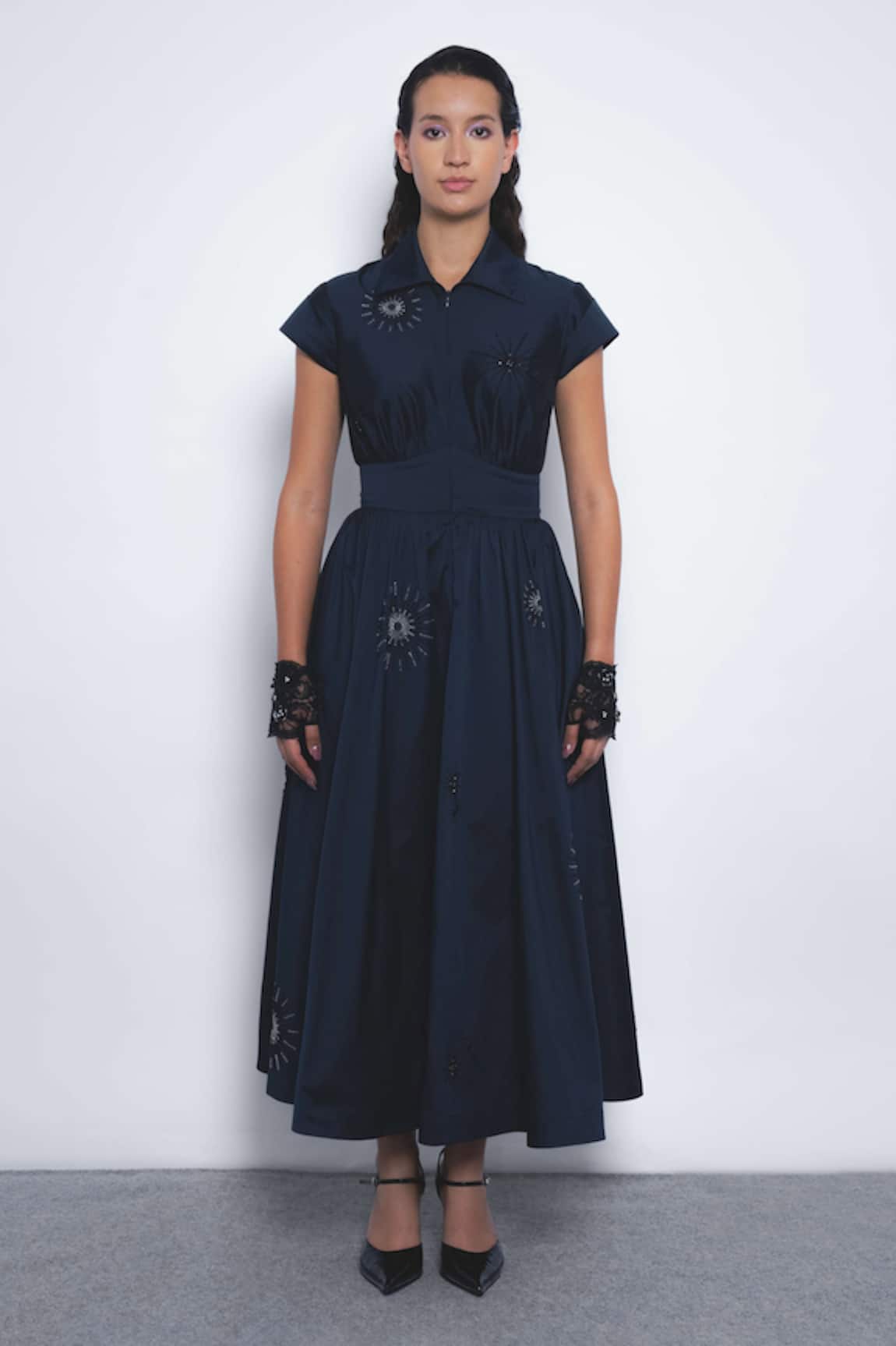 Leh Studios Yume Embroidered Collared Fit & Flare Dress 