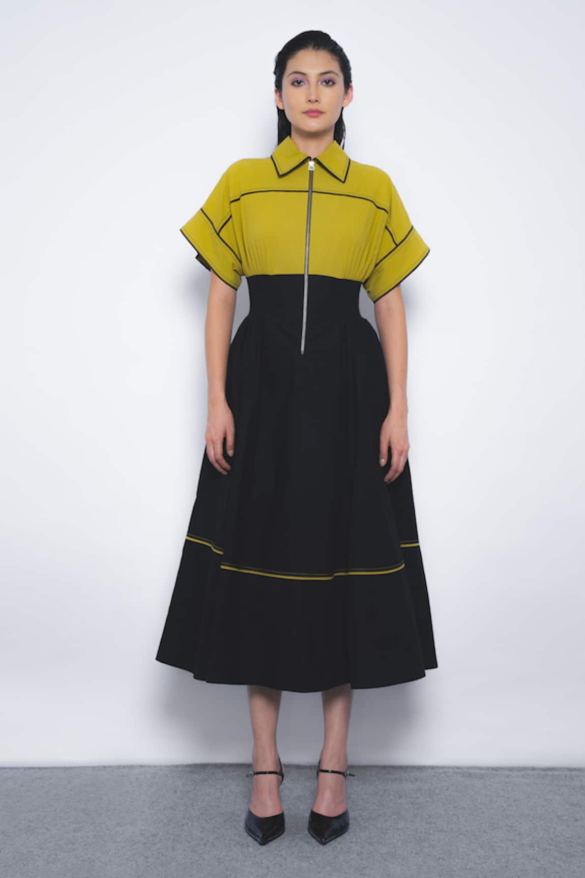 Leh Studios Esther Color Block Collared Dress