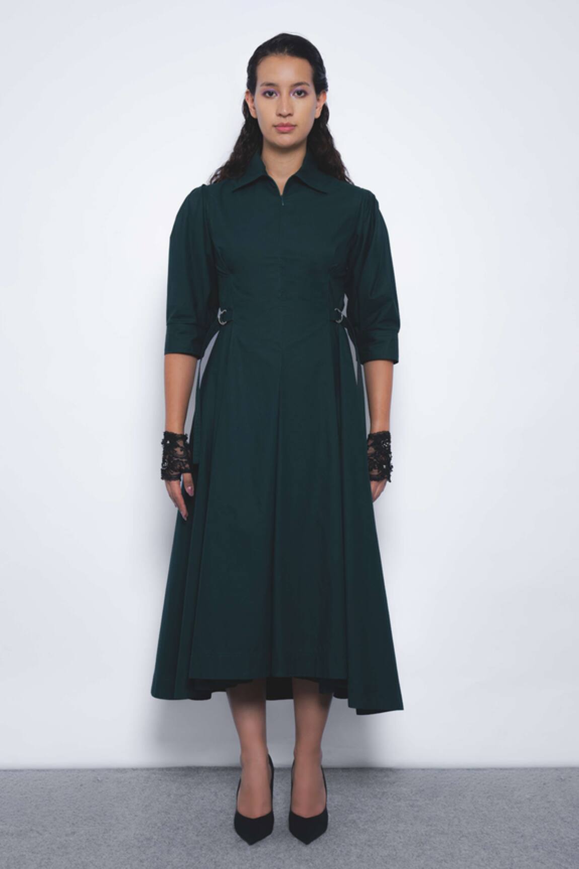 Leh Studios Olivette Collared Puff Sleeve A-Line Dress