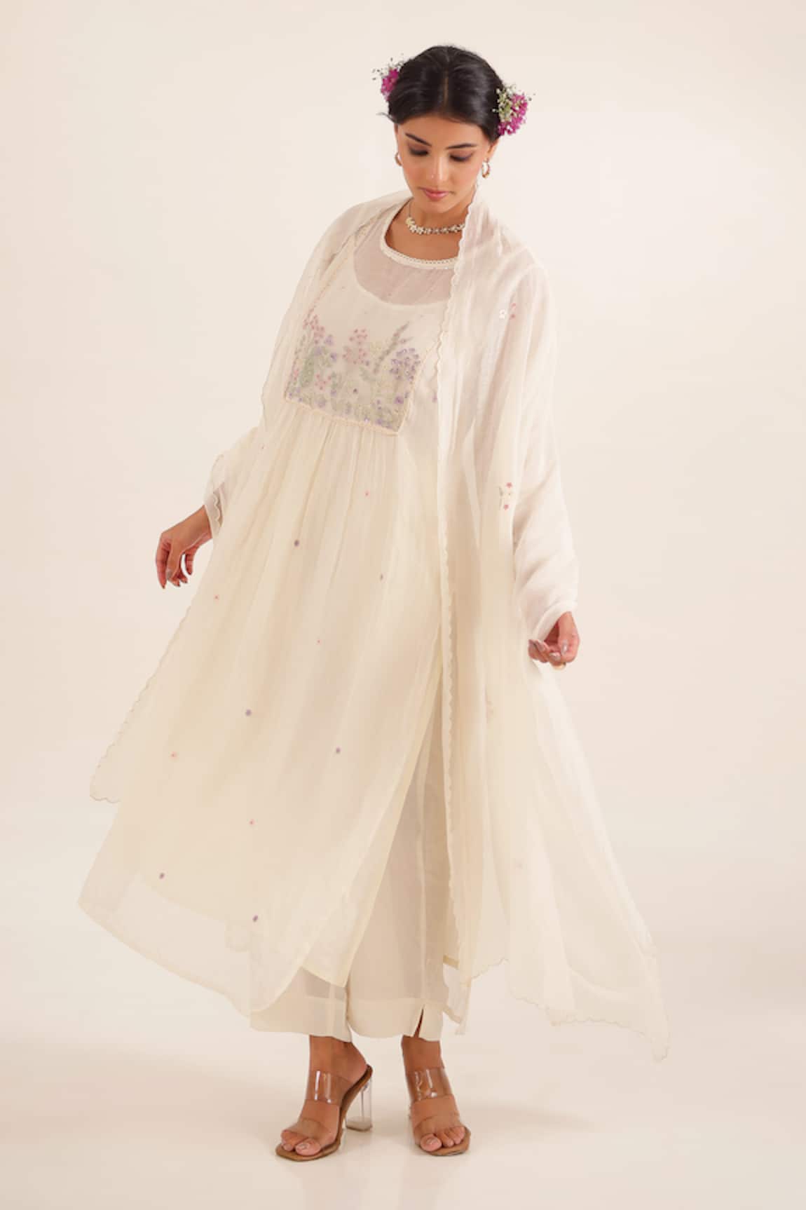 Tatwa Flamingo Embroidered Chanderi Kurta Set