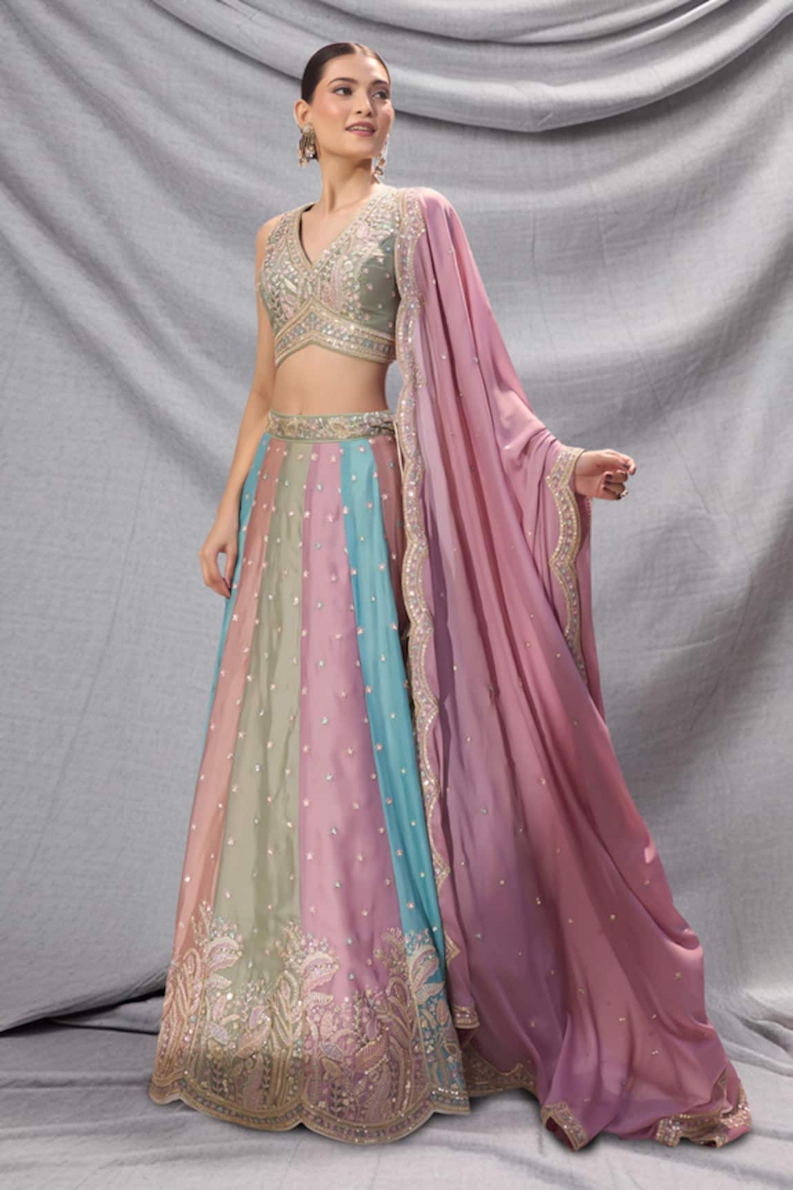 Samyukta Singhania Multicolor Georgette Embroidered Lehenga Set 