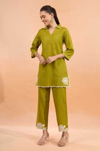 Khwaab By Sanjana Lakhani Embroidered Cotton Linen Kurta & Pant Set 