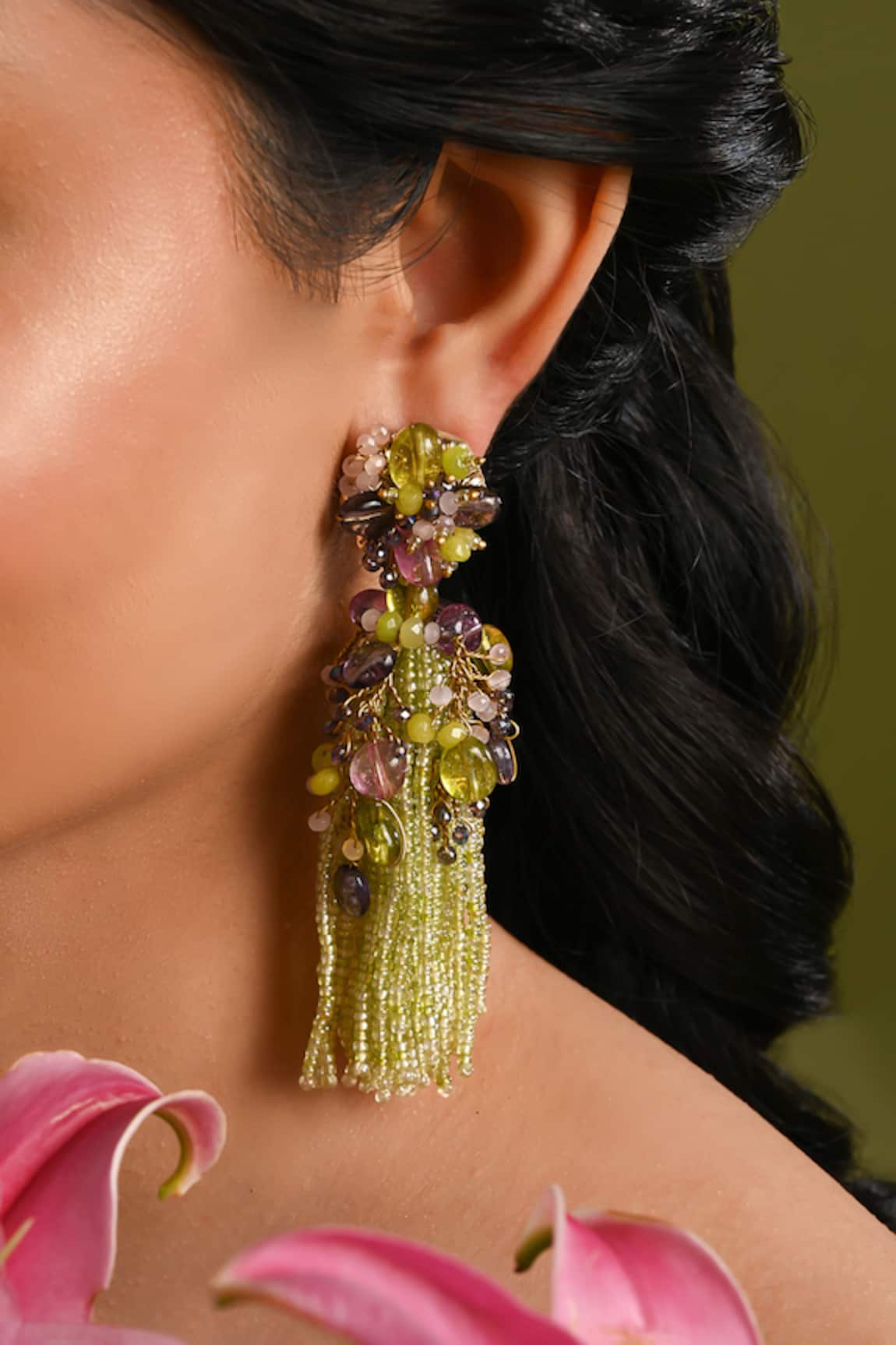 House Of D"Oro Fleuria Beaded Tassel Drop Earrings 