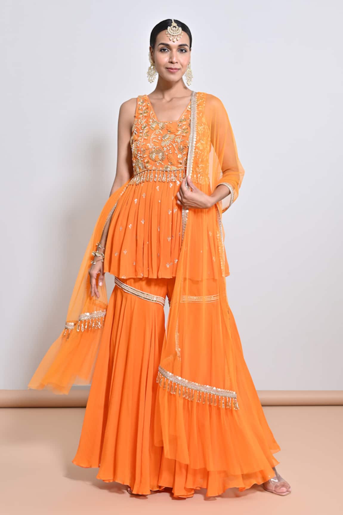 Keith Gomes Zardozi Embroidered Peplum Top & Gharara Set 