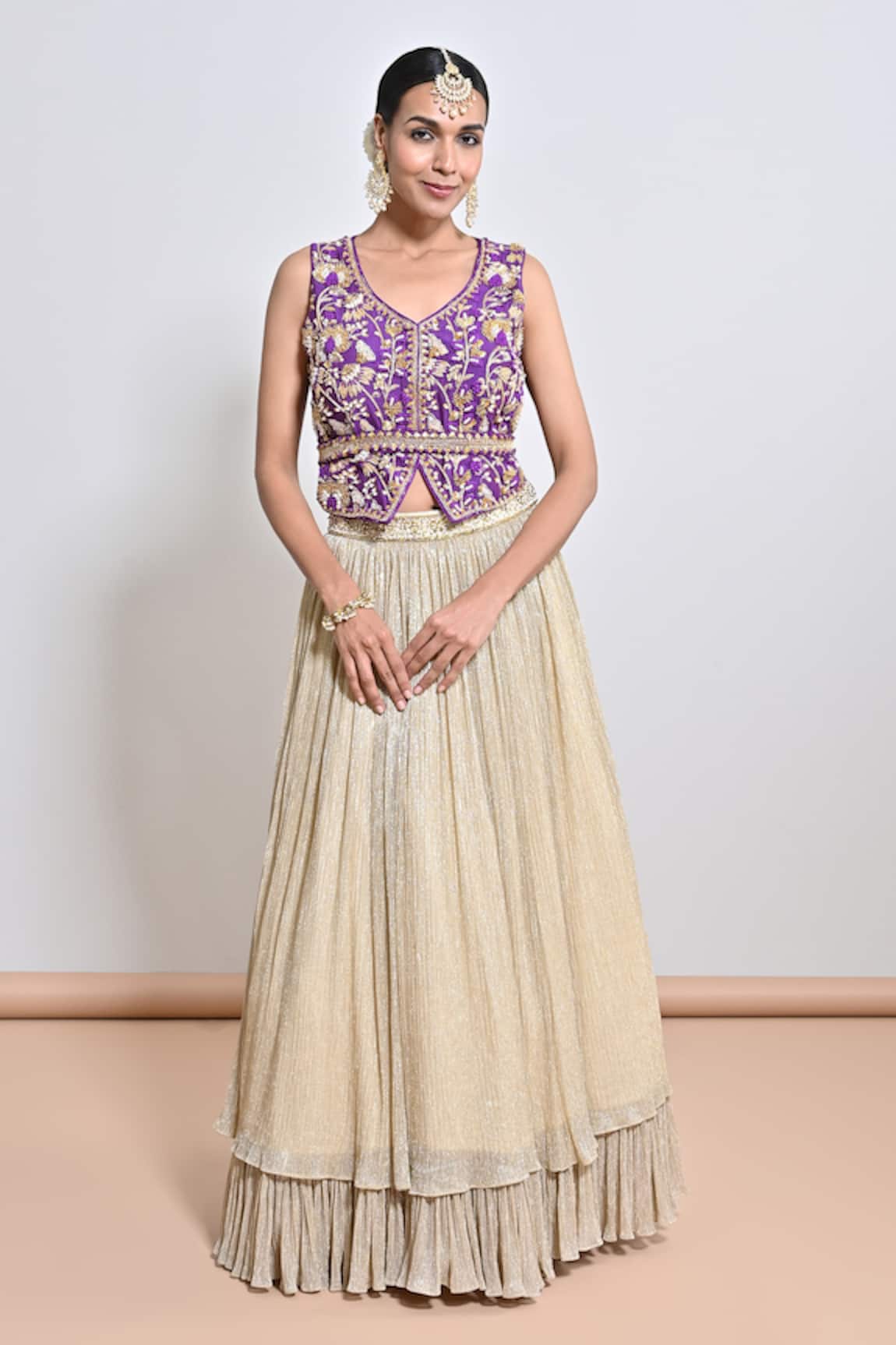 Keith Gomes Zardozi Embroidered Peplum Top & Skirt Set