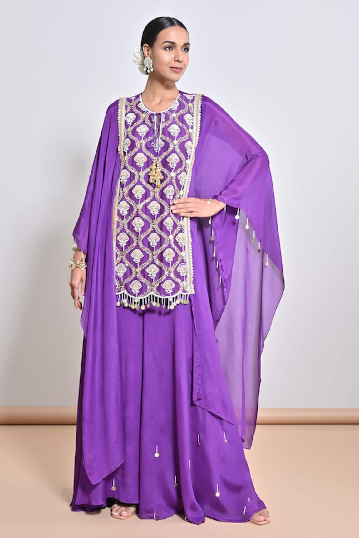 Keith Gomes Sequins Tassel Embroidered Tunic & Palazzo Set 