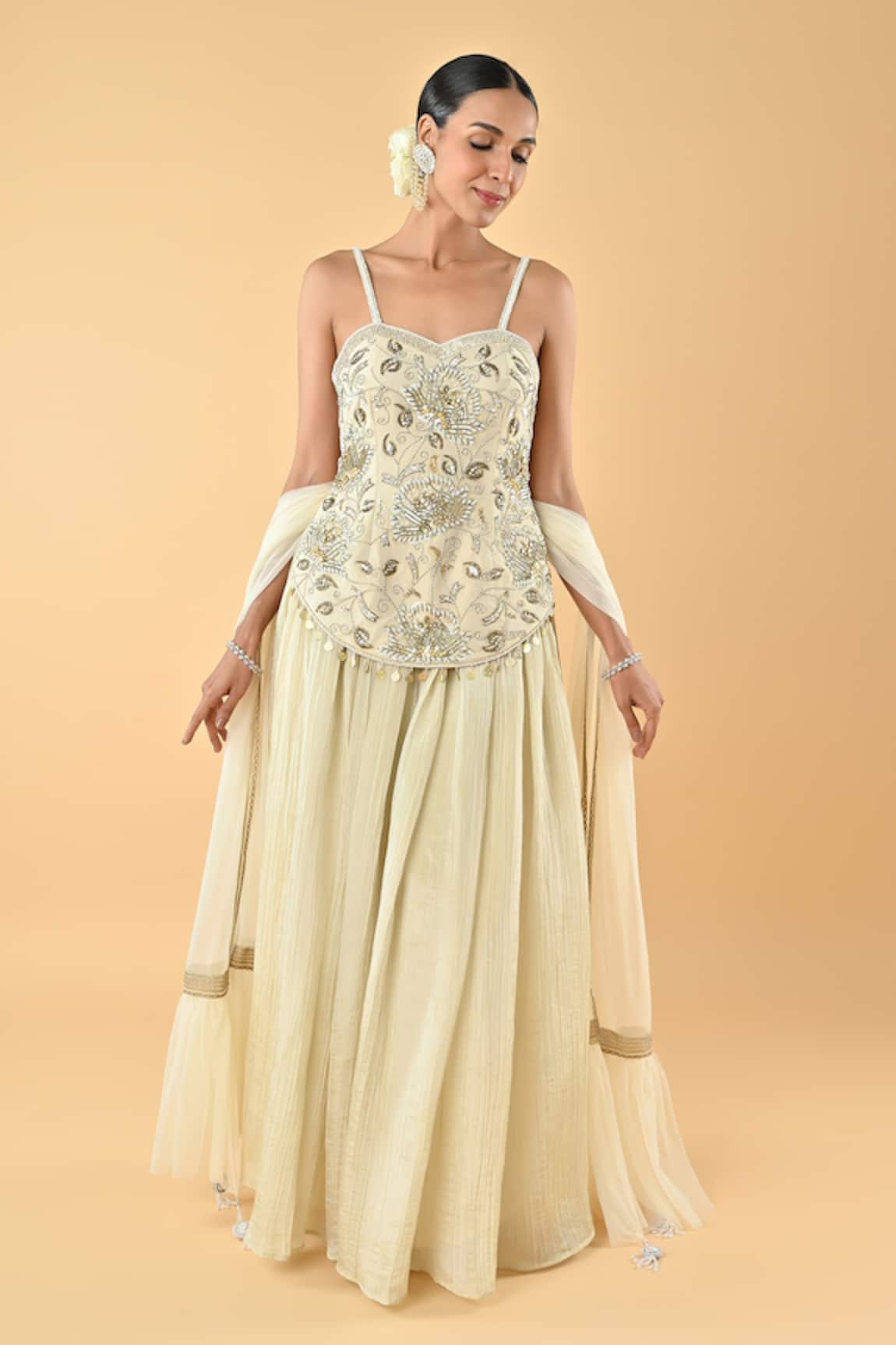 Keith Gomes Bead & Mirror Embellished Tunic Palazzo Set