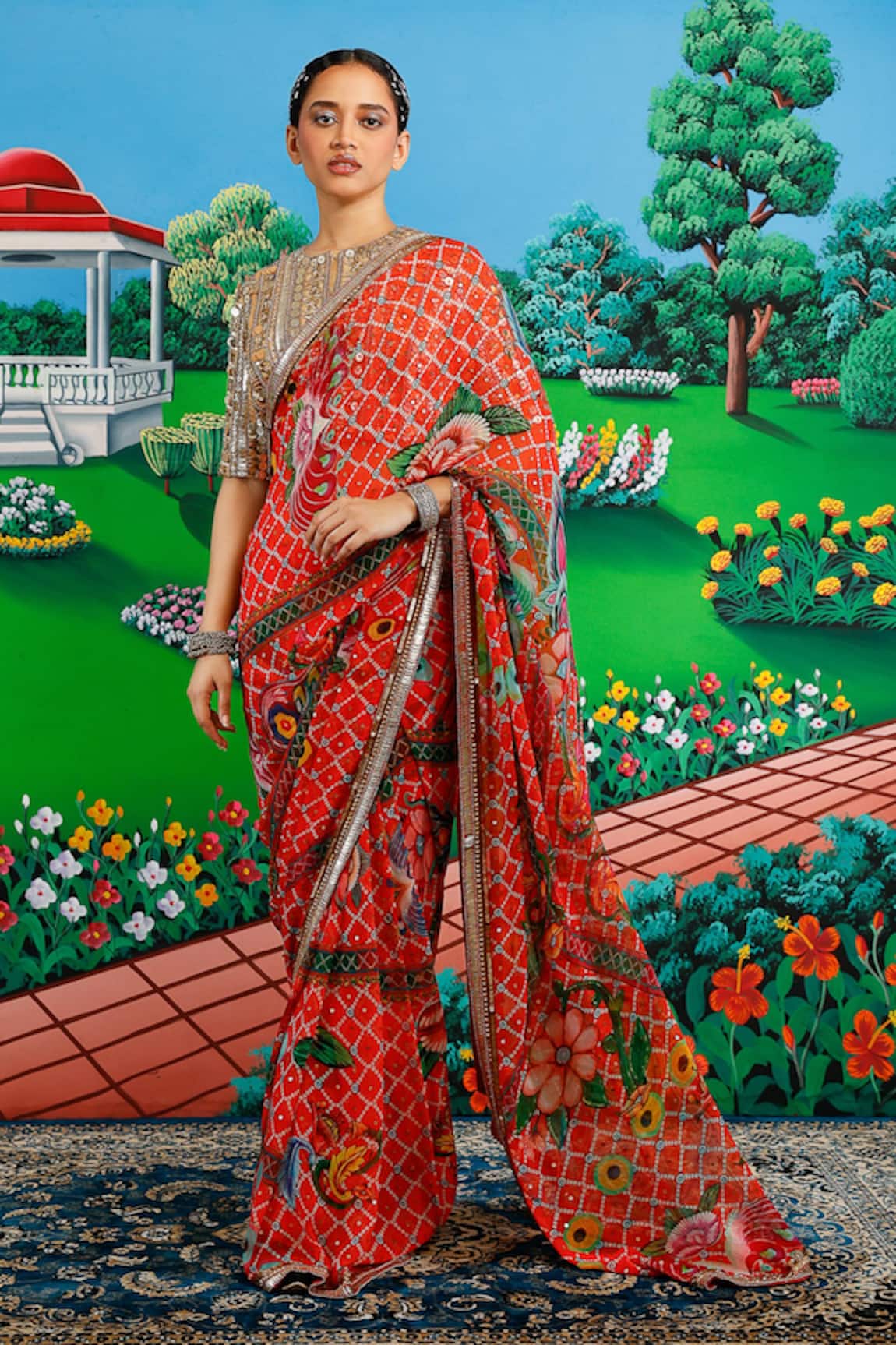 Saksham & Neharicka Lakshmi Printed Saree With Unstitched Blouse Piece