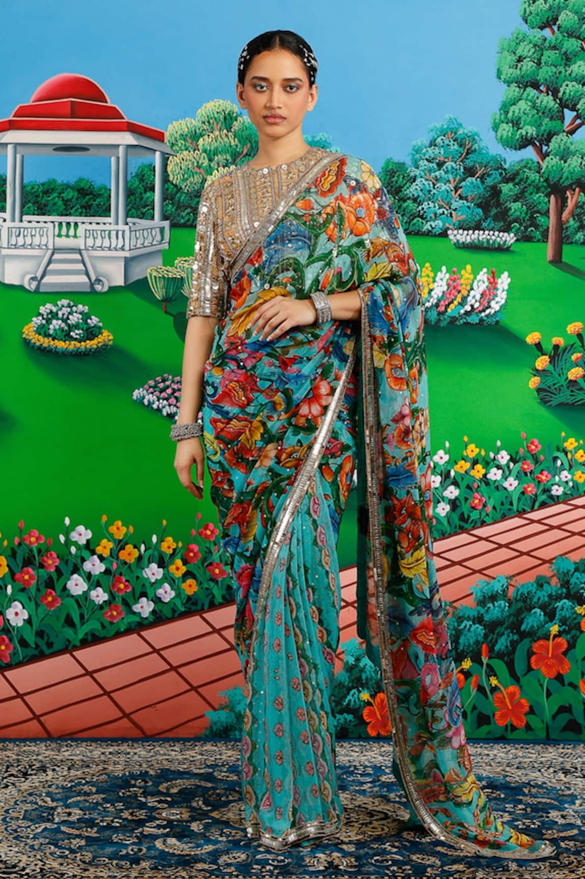 Saksham & Neharicka Faria Printed Saree With Unstitched Blouse Piece