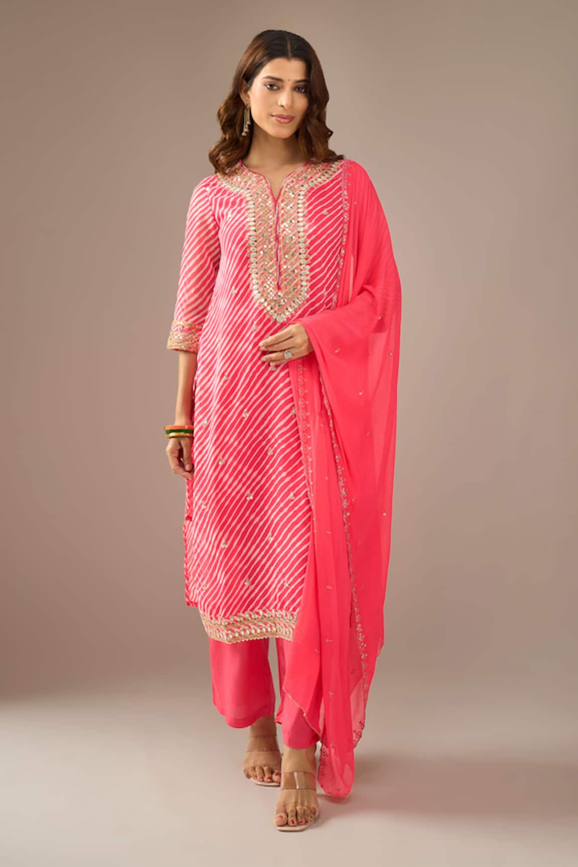 Samyukta Singhania Leheriya Zari & Sequin Embroidered Kurta Set