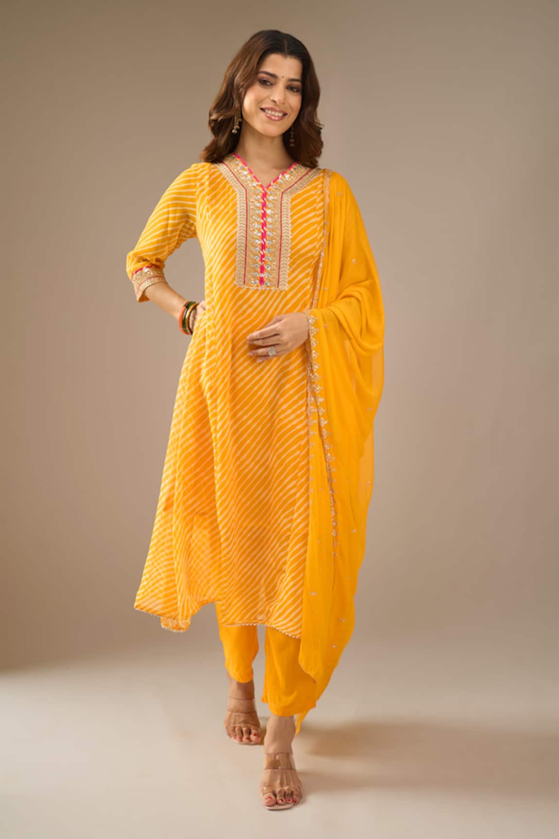 Samyukta Singhania Leheriya Pattern Kurta Set