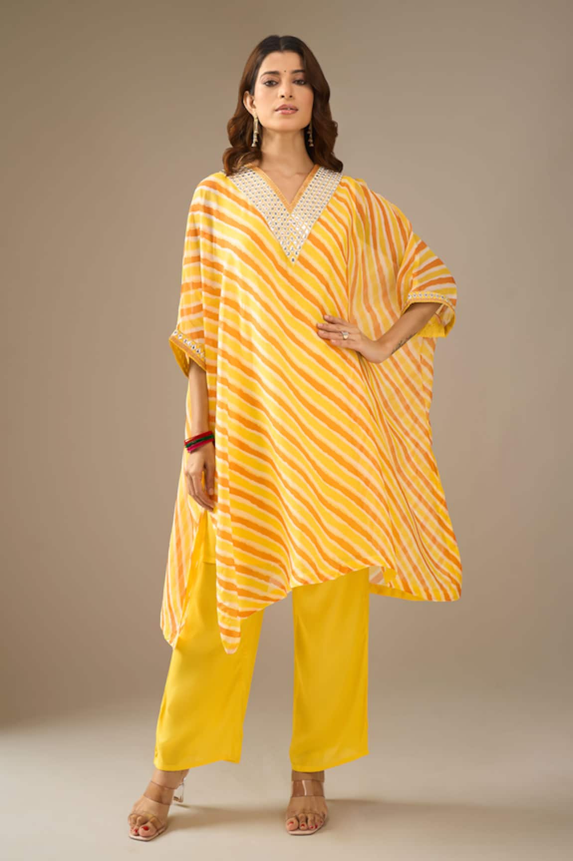 Samyukta Singhania Leheriya Pattern Kaftan & Pant Set