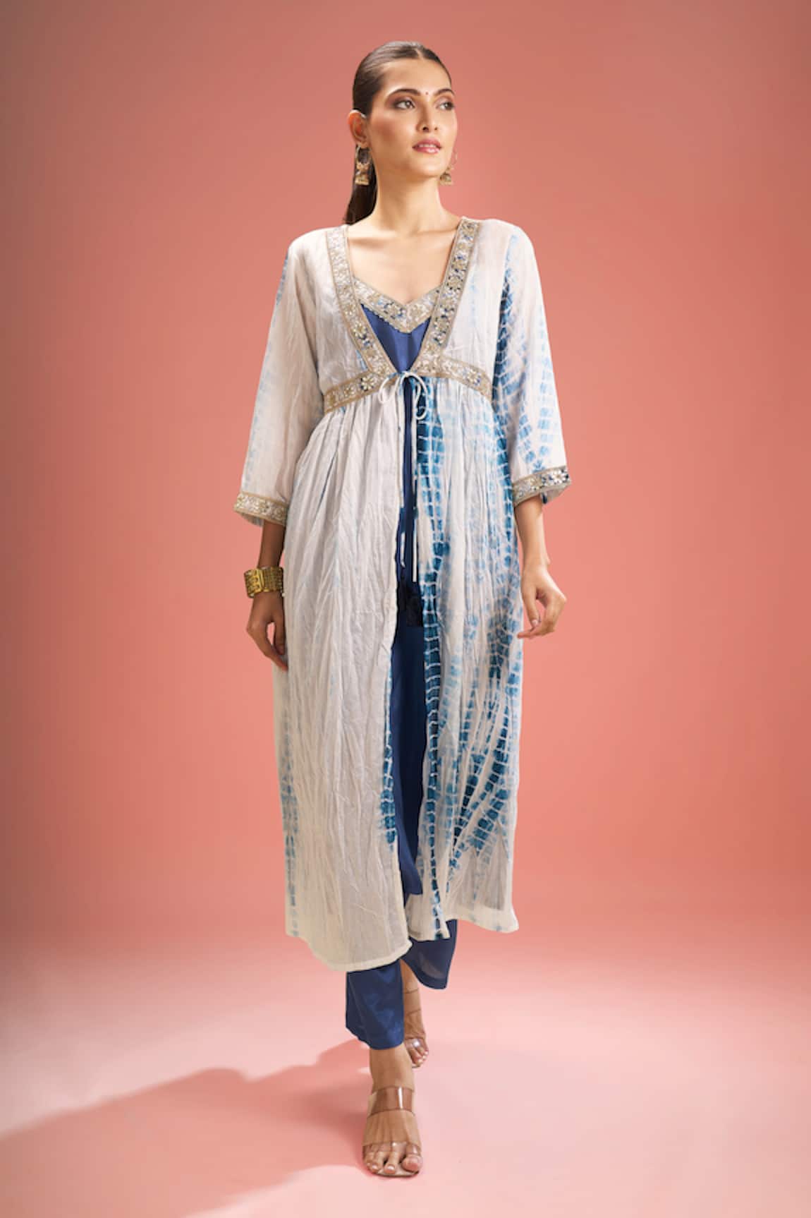 Samyukta Singhania Shibori Chanderi Silk Shrug & Kurta Set