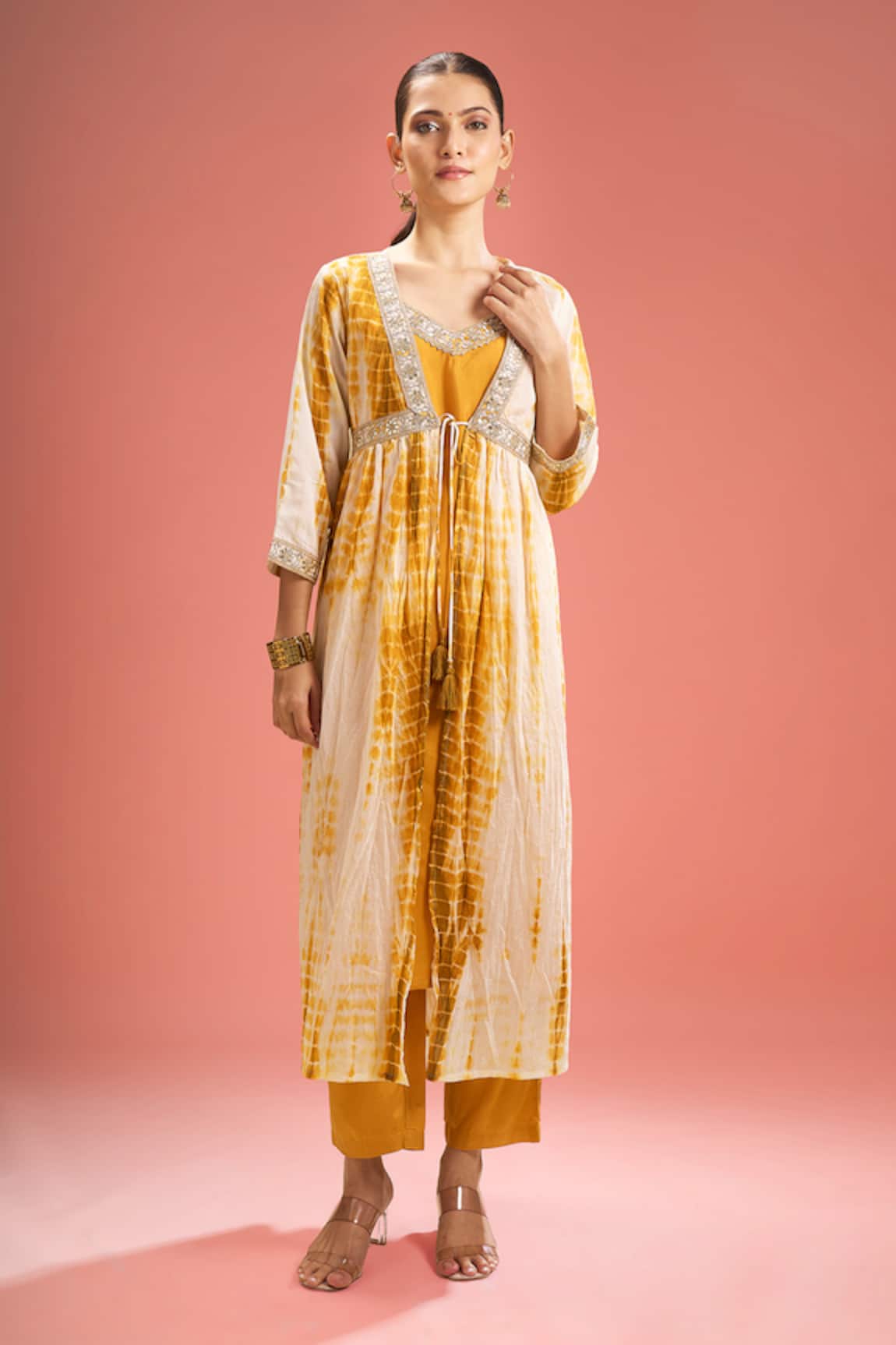 Samyukta Singhania Shibori Chanderi Silk Shrug & Kurta Set