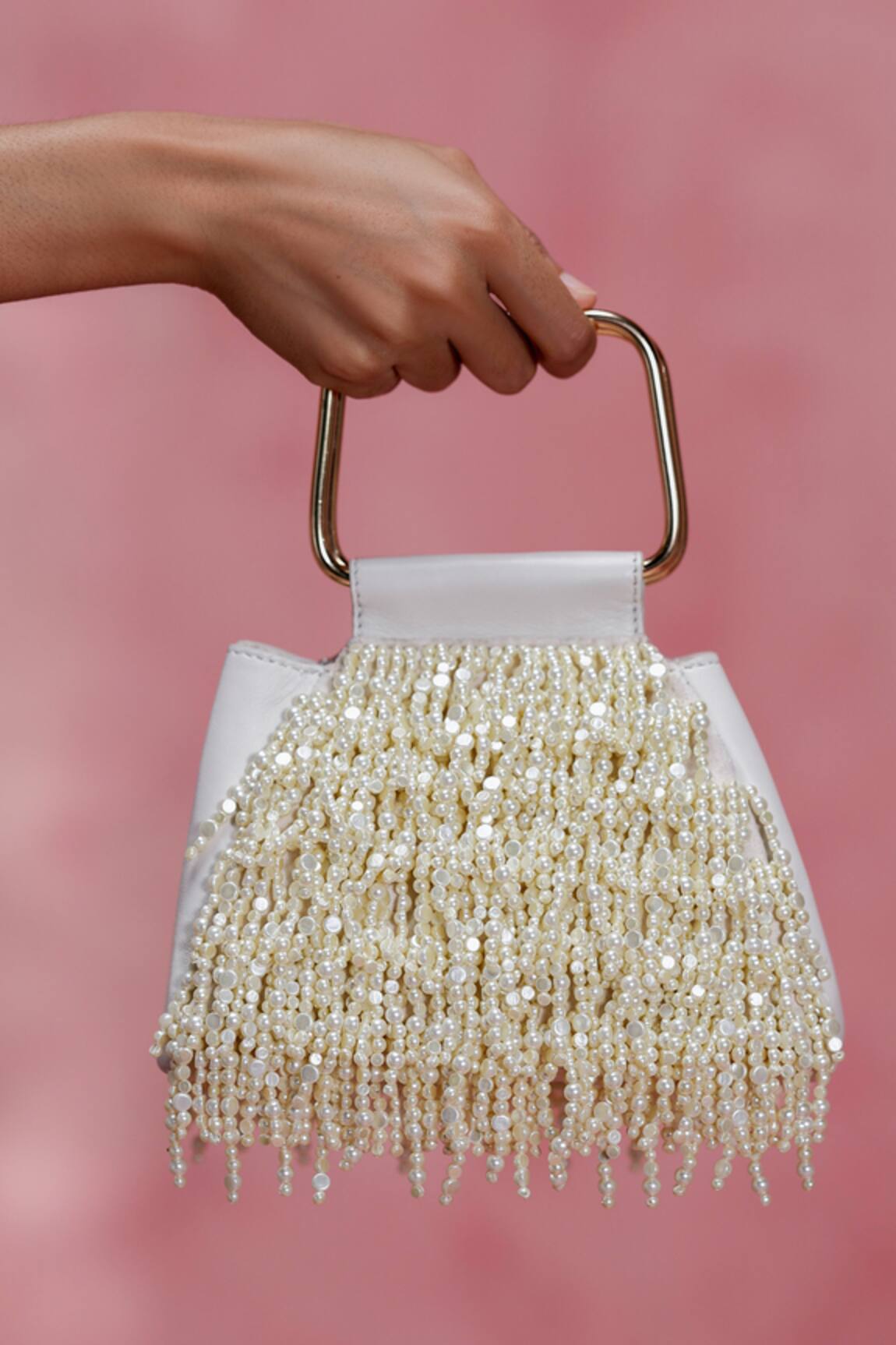 The Leather Garden Savera Pearl Tassel Mini Handbag 