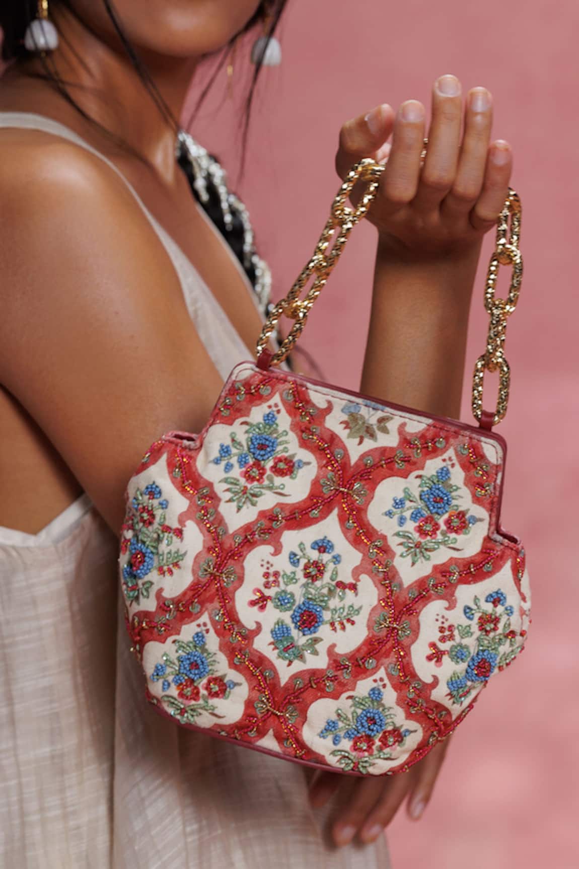 The Leather Garden Rangrez Floral Embroidered Potli Bag 