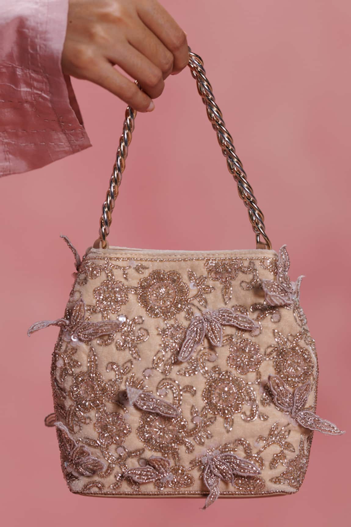 The Leather Garden Seher Blush Embroidered Potli Bag 