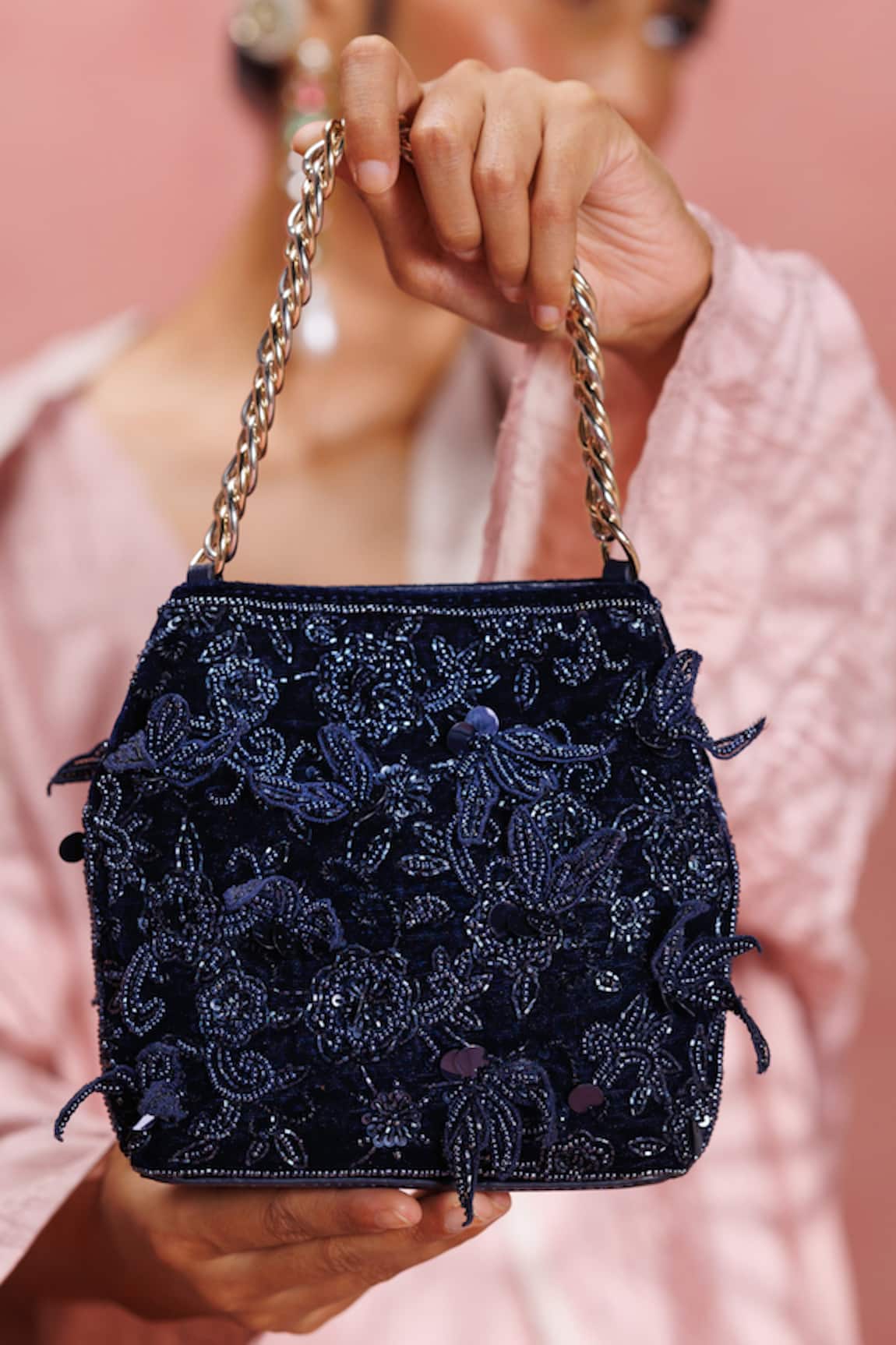 The Leather Garden Seher Blue Embroidered Potli Bag 