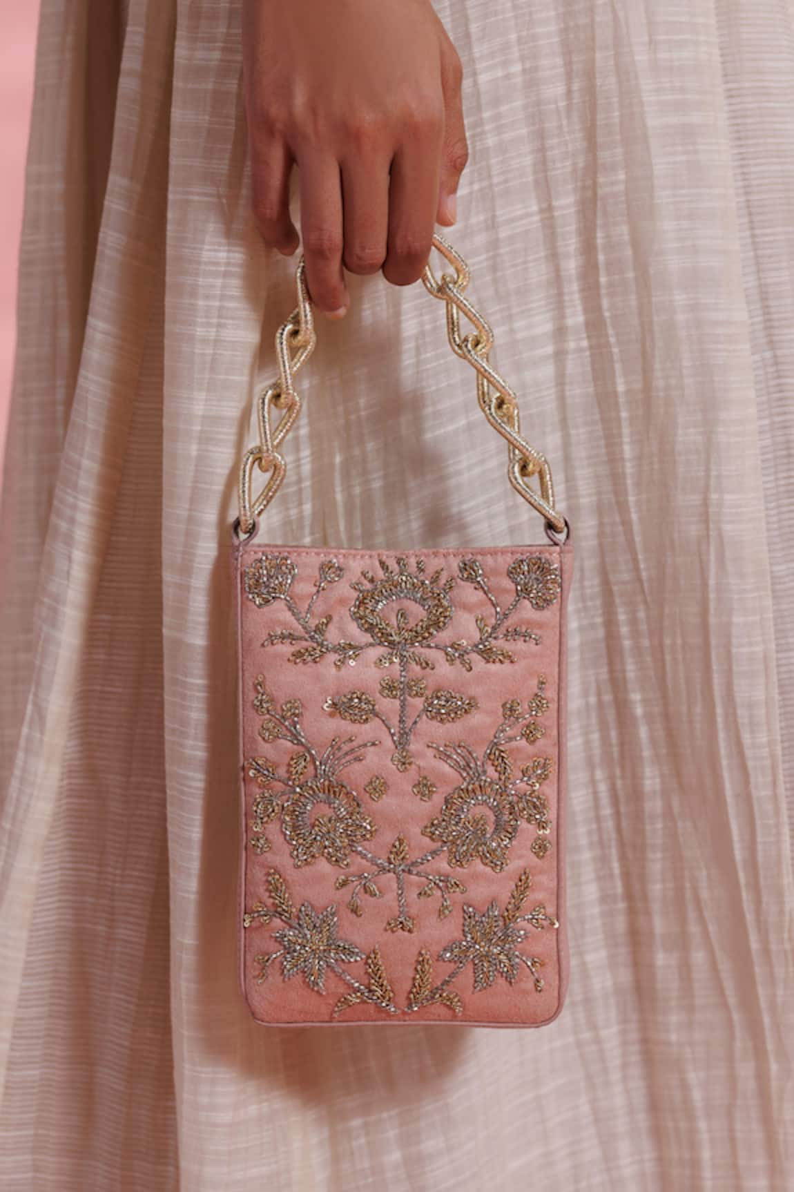 The Leather Garden Sukoon Embroidered Blush Bag