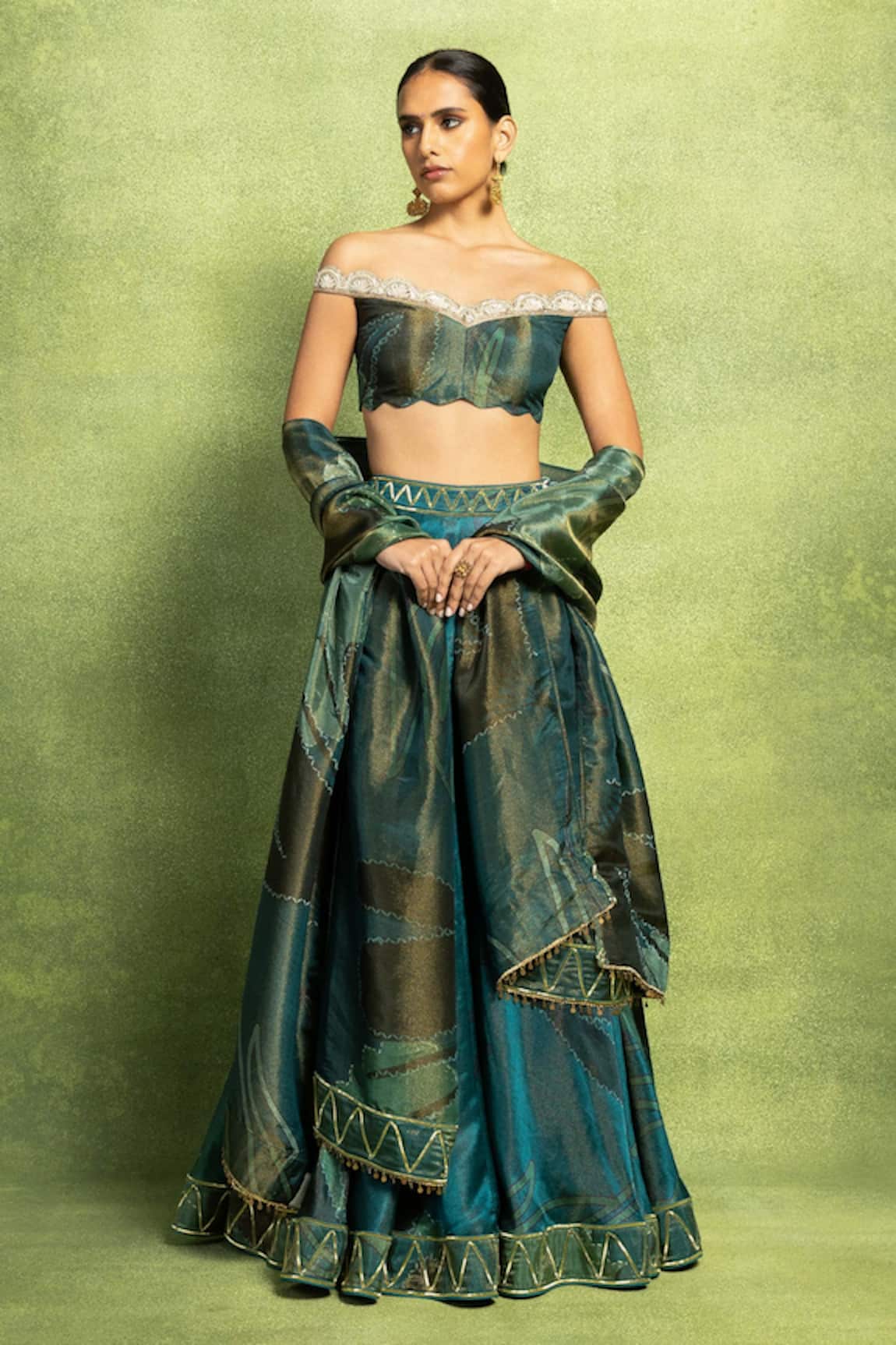 Vedika M Off Shoulder Hand Embroidered Lehenga Set