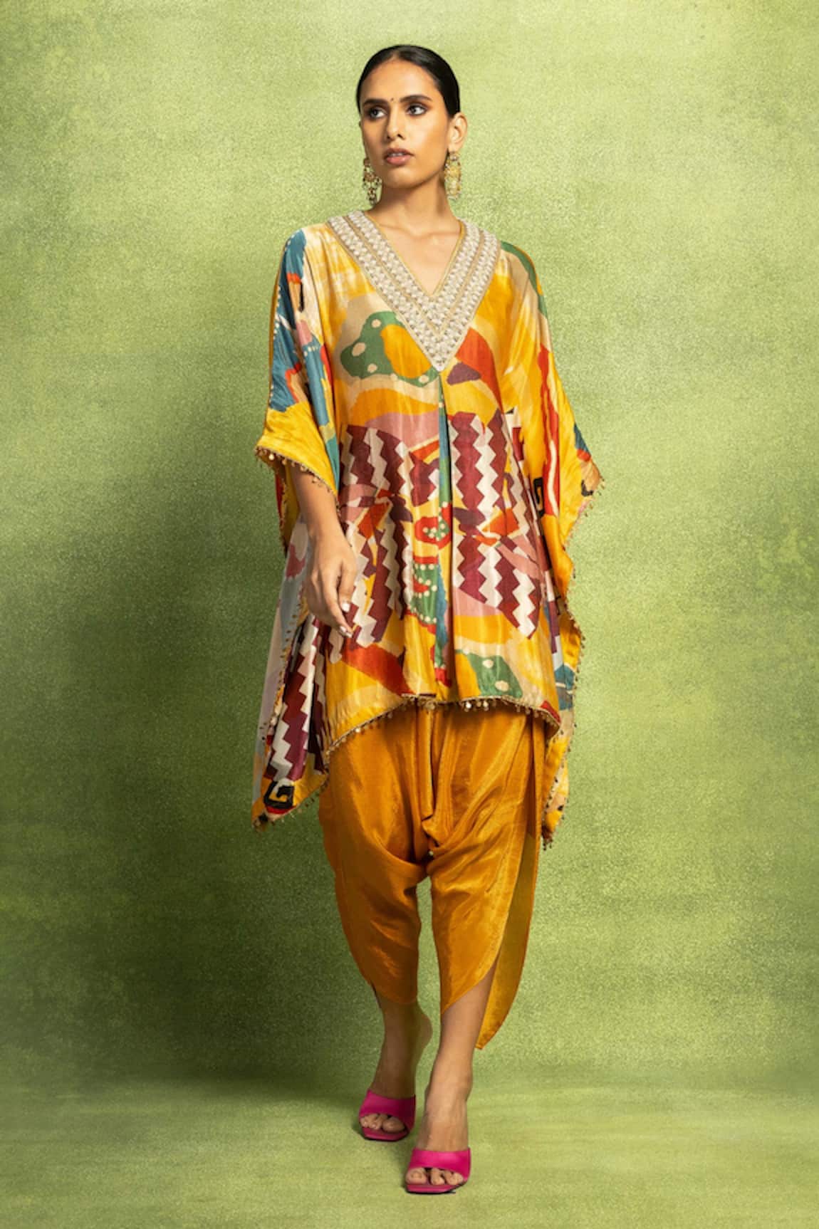 Vedika M Abstract Print Kaftan Top & Dhoti Pant Set