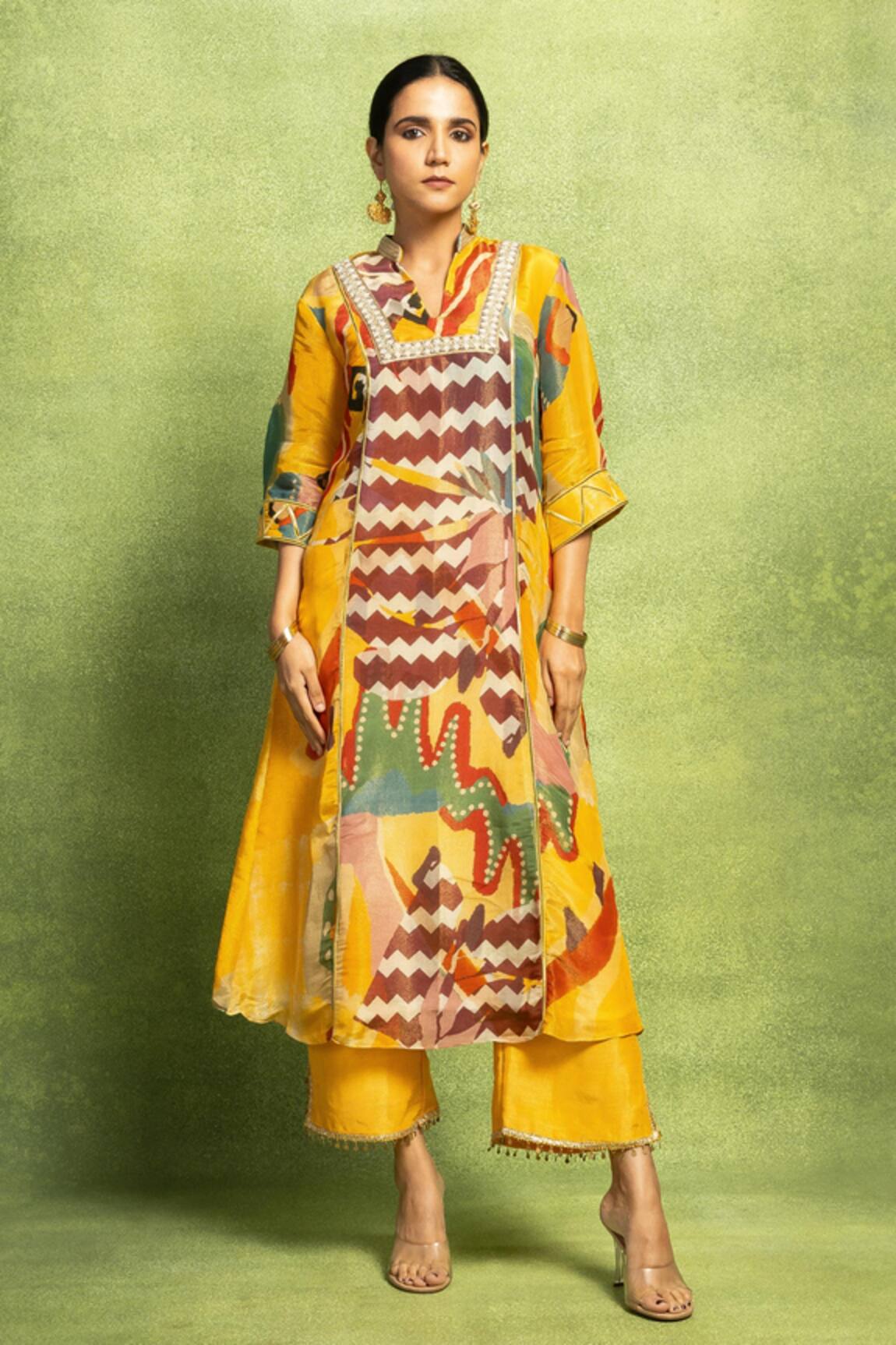 Vedika M Abstract Print Hand Embroidered Kurta & Pant Set