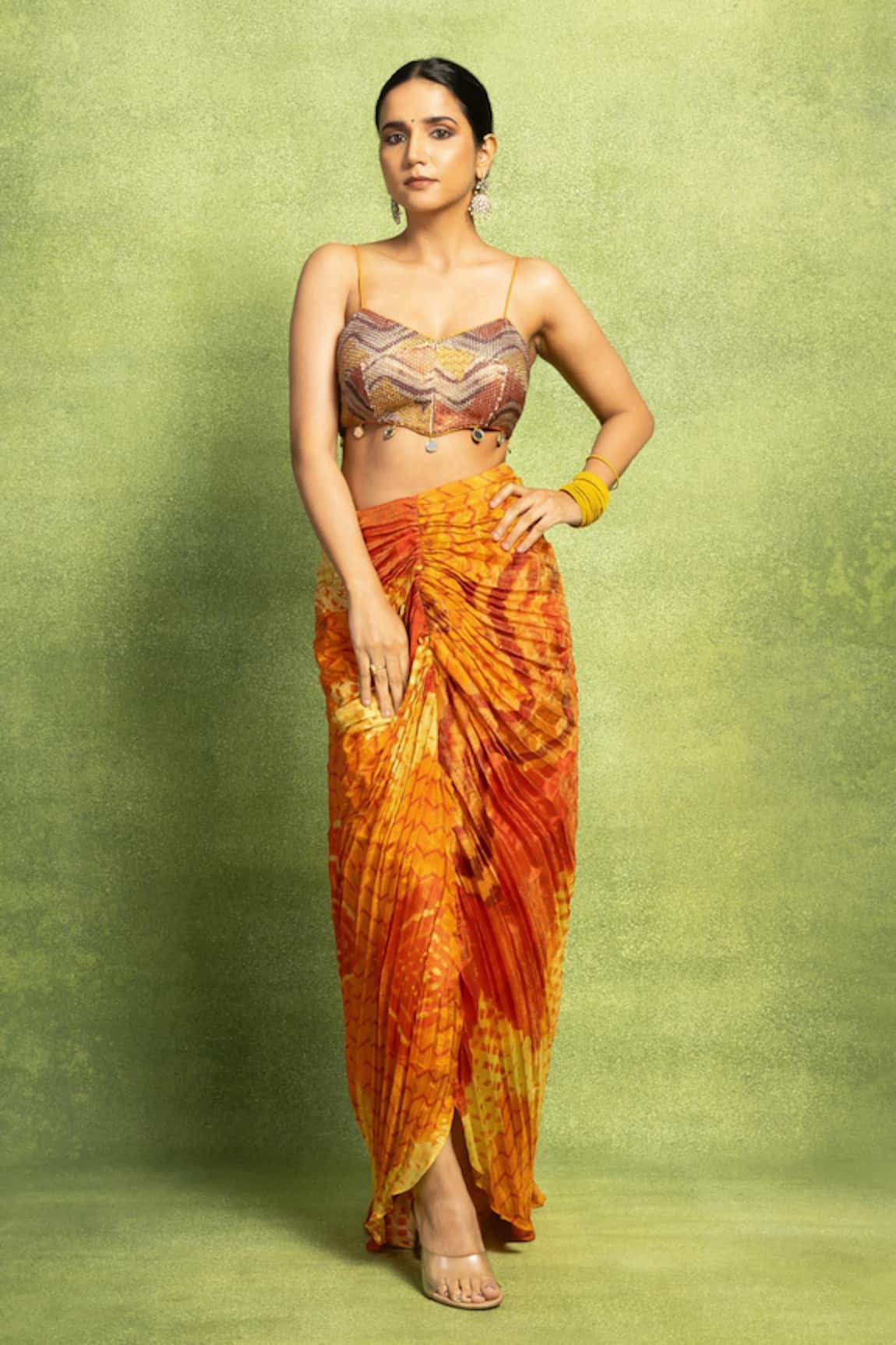 Vedika M Sequined Bustier & Hand Pleated Skirt Set