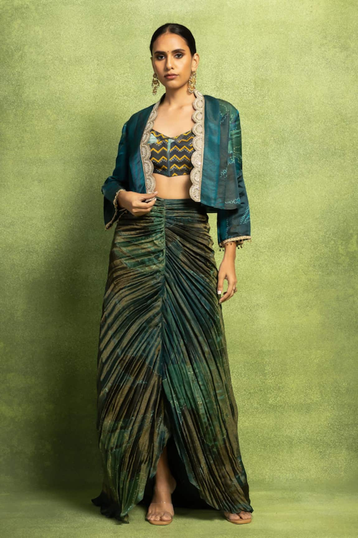 Vedika M Abstract Floral Embroidered Jacket & Skirt Set