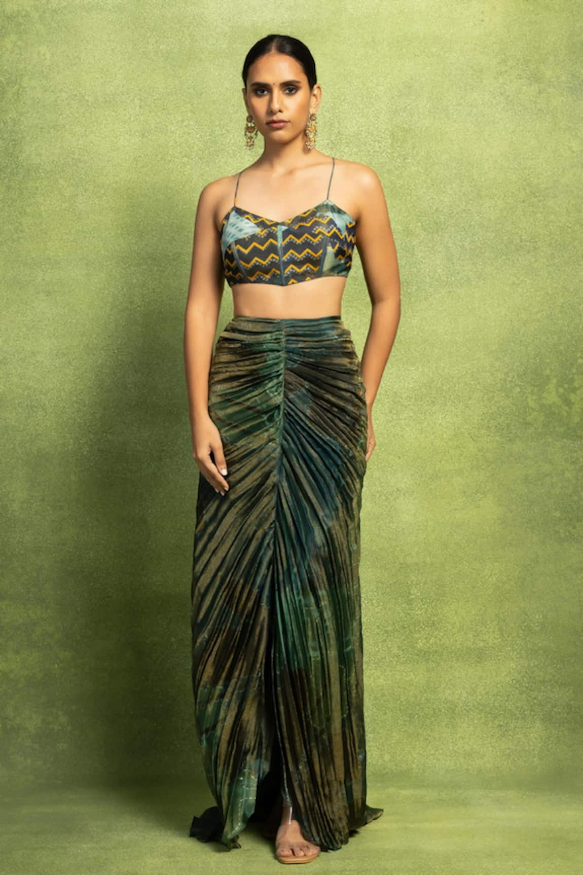 Vedika M Sequin Embroidered Bustier With Pleated Skirt