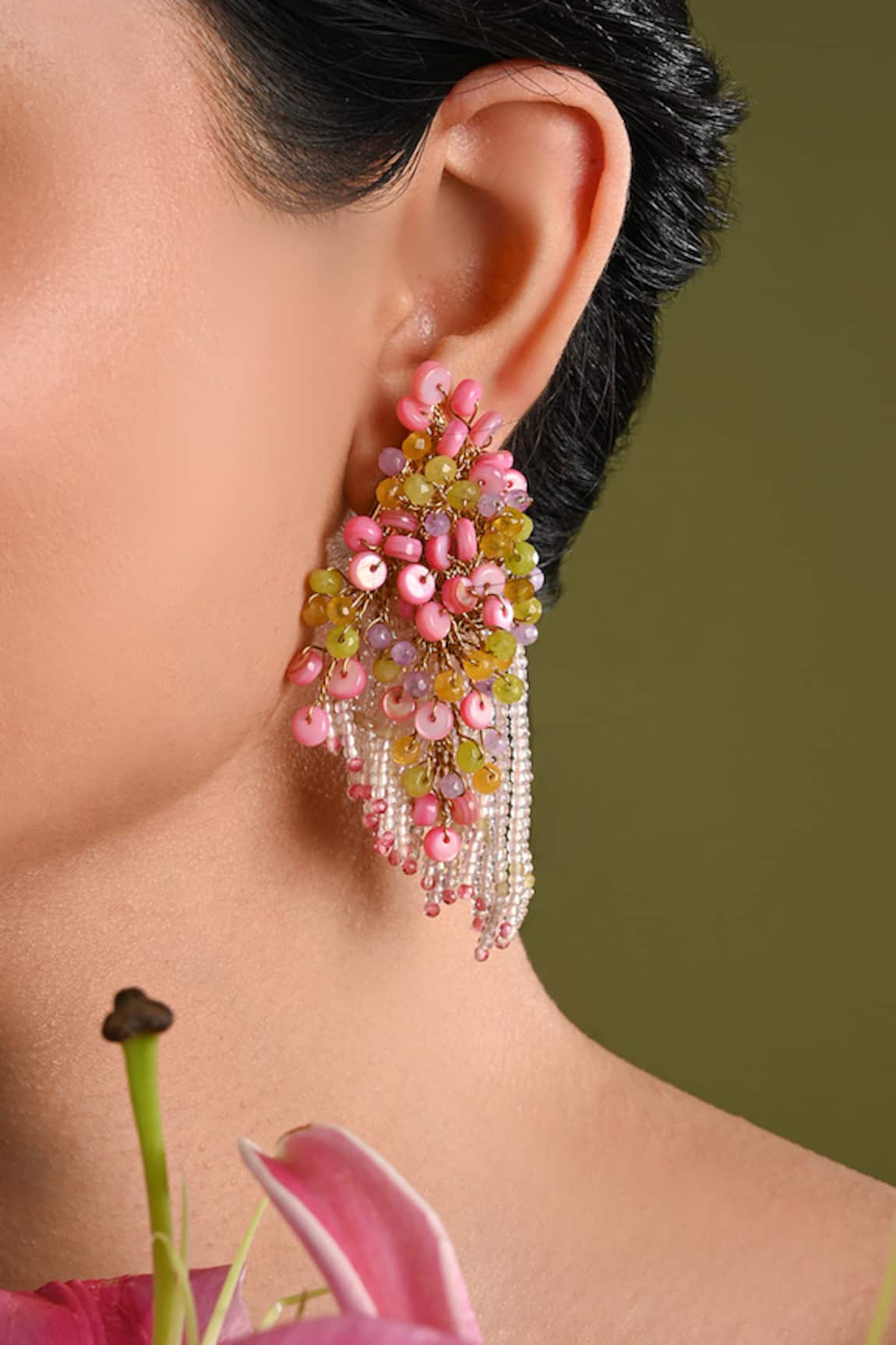 House Of D"Oro Petaline Beaded Petal Cluster Drop Earrings 
