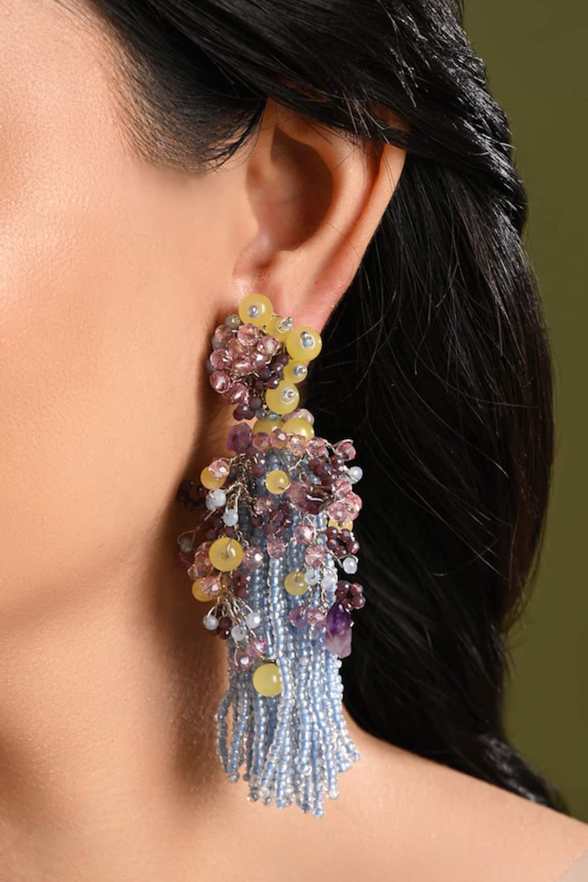 House Of D"Oro Blossom Beaded Tassel Drop Earrings 