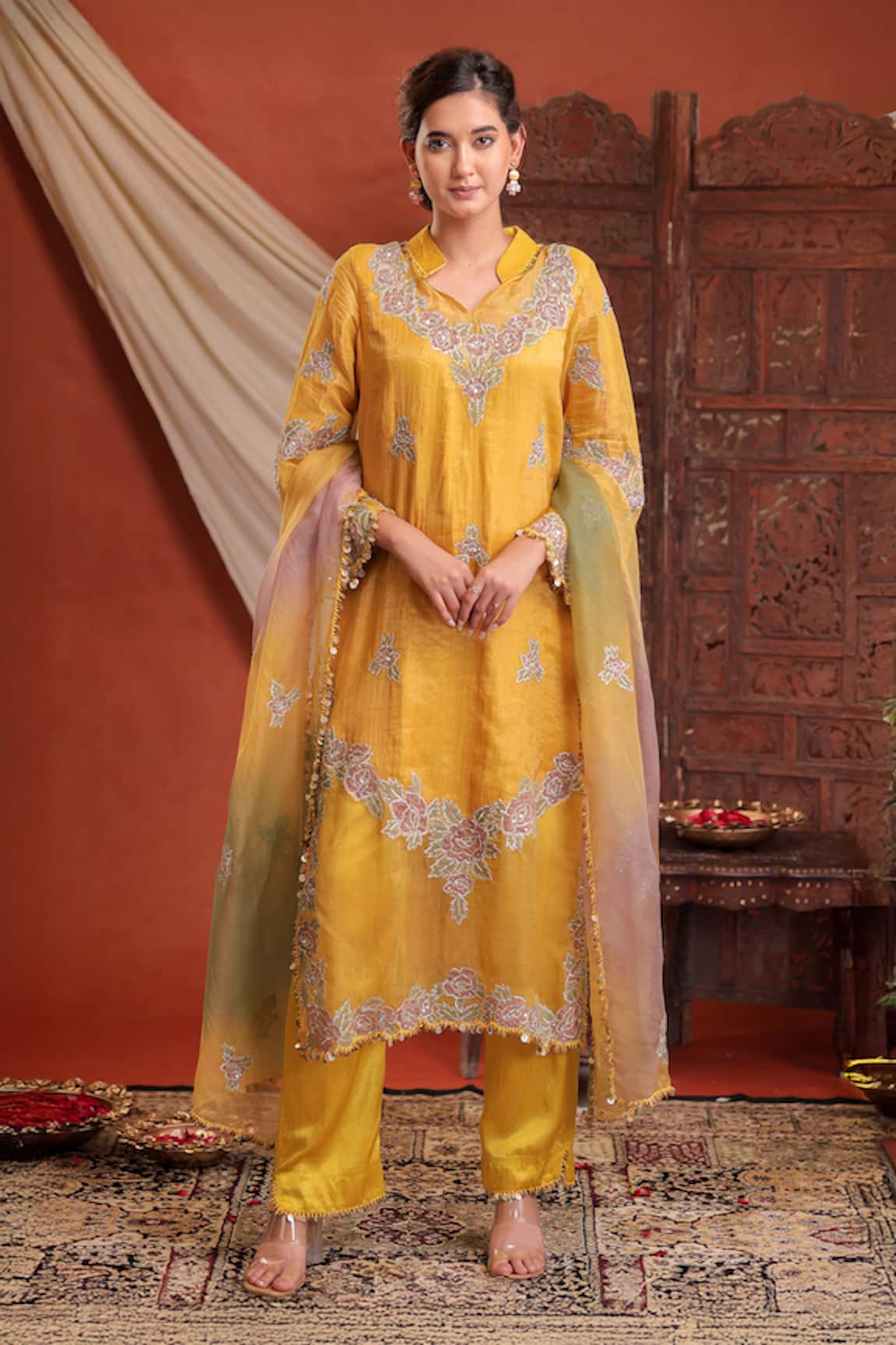 Farha Syed Embroidered Chanderi Silk Kurta Pant Set