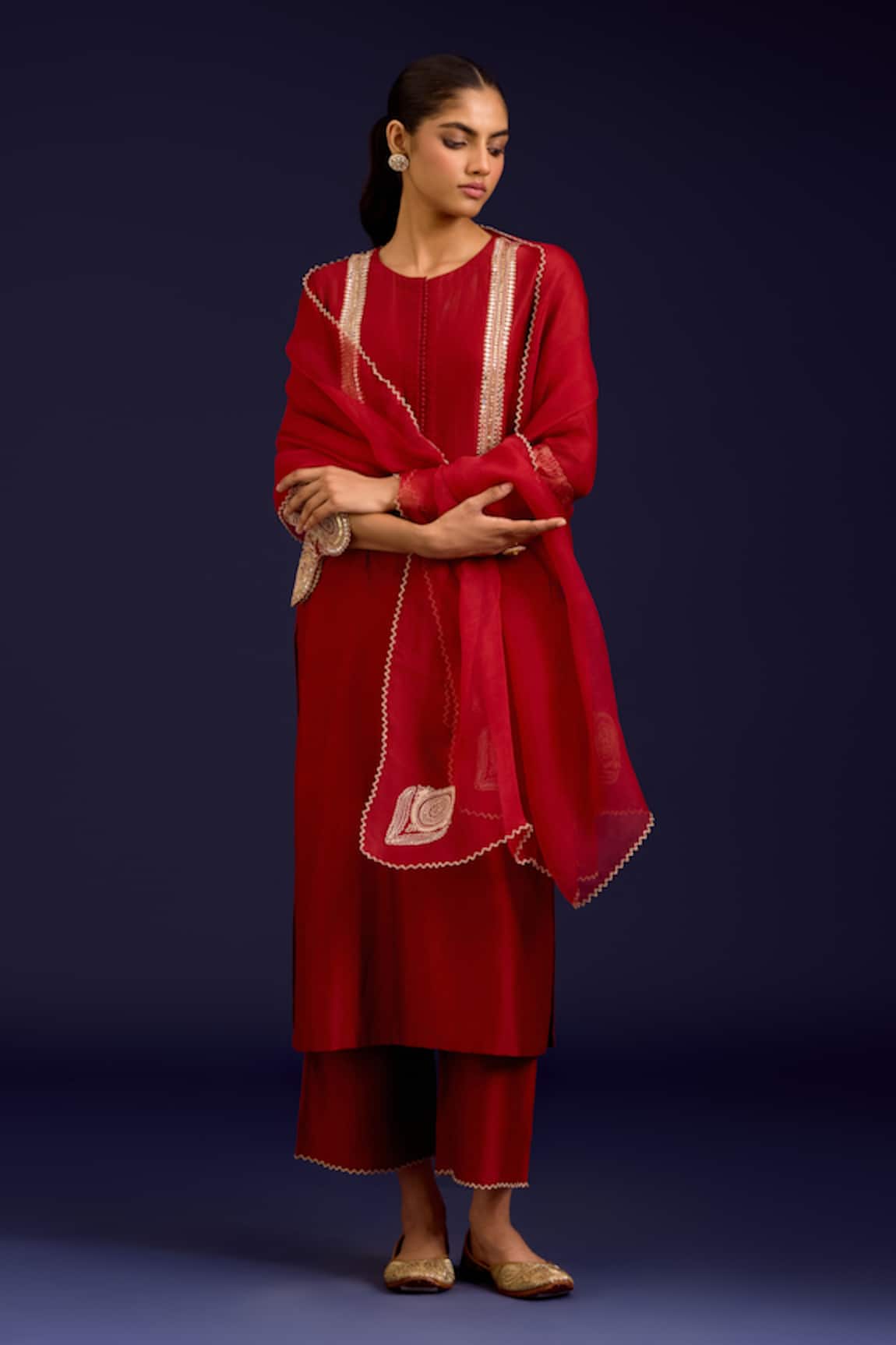 Devnaagri Chanderi Embroidered Kurta Set