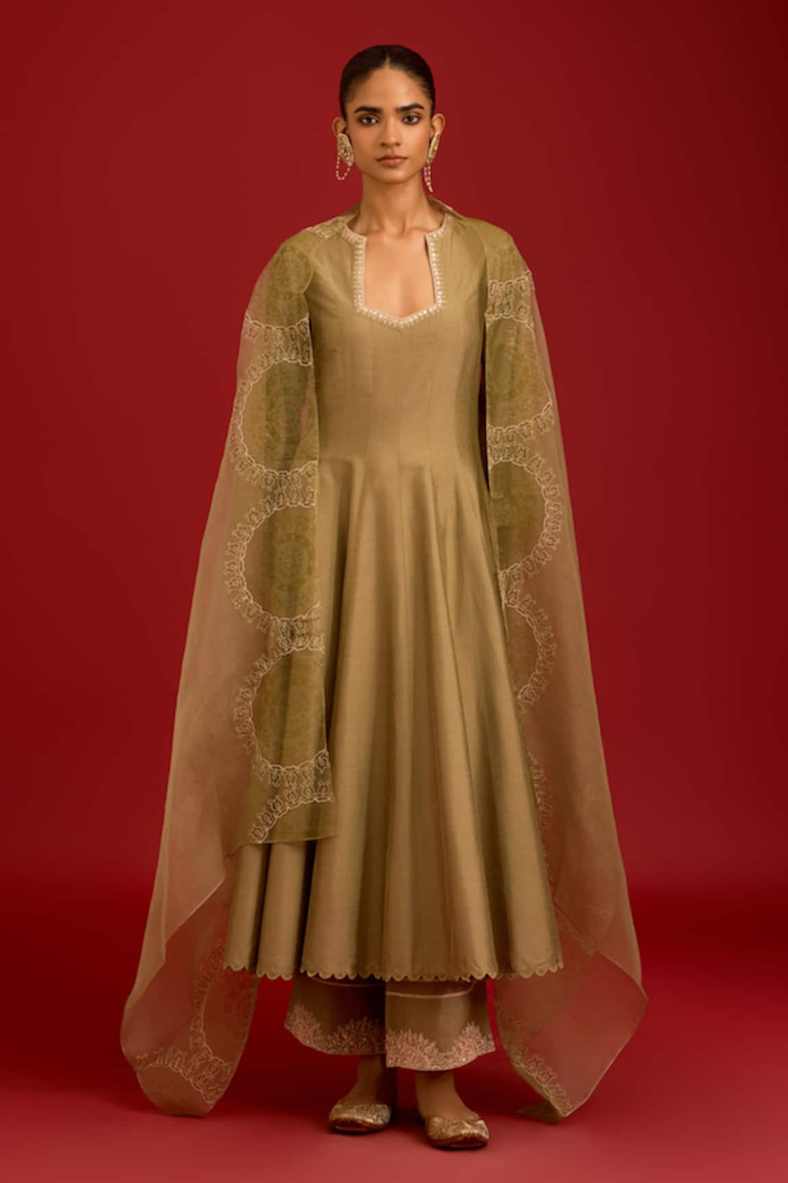 Devnaagri Dori Mirror & Sequins Embroidered Anarkali Set