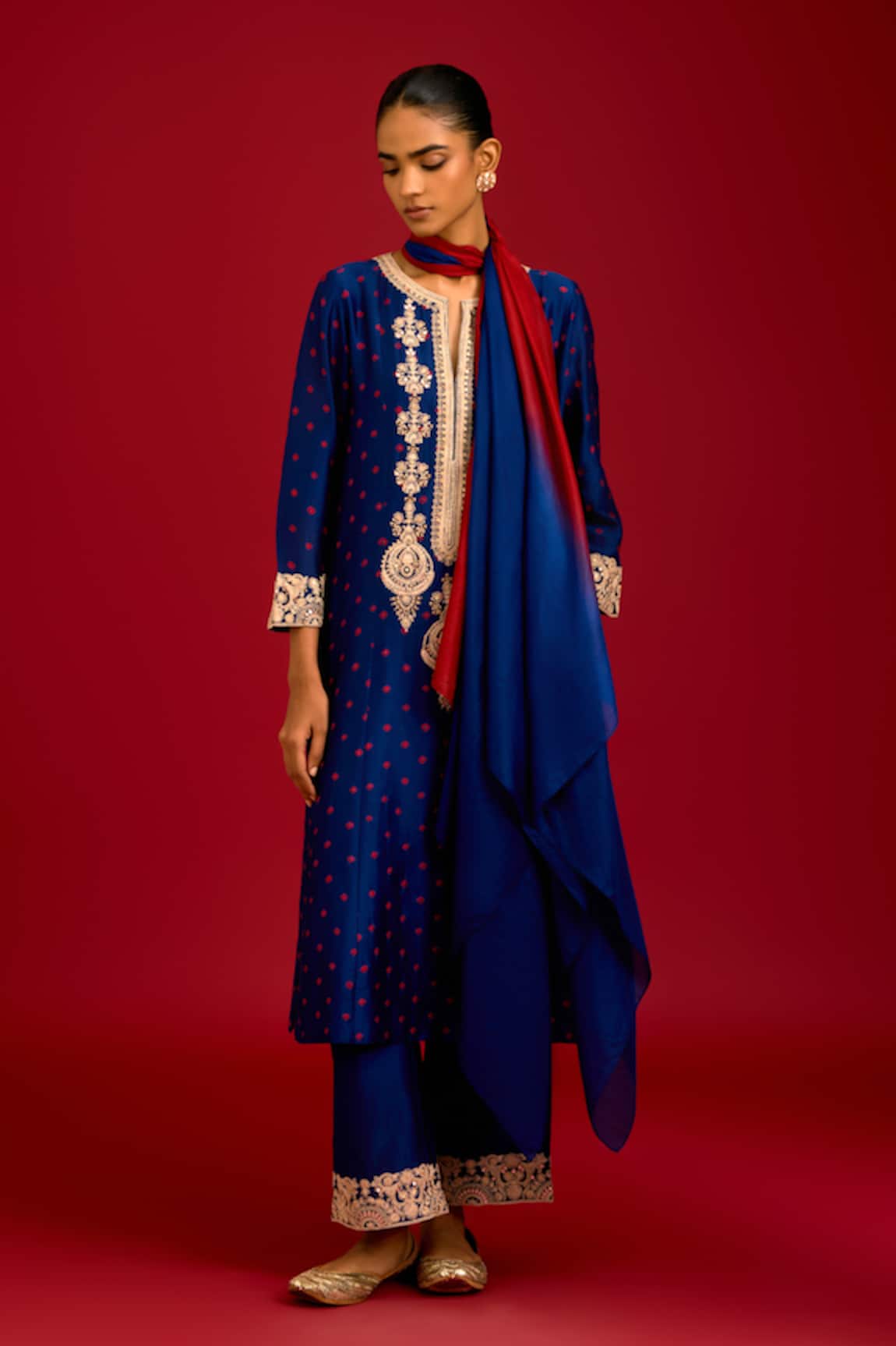 Devnaagri Bandhej Embroidered Kurta Pant Set 