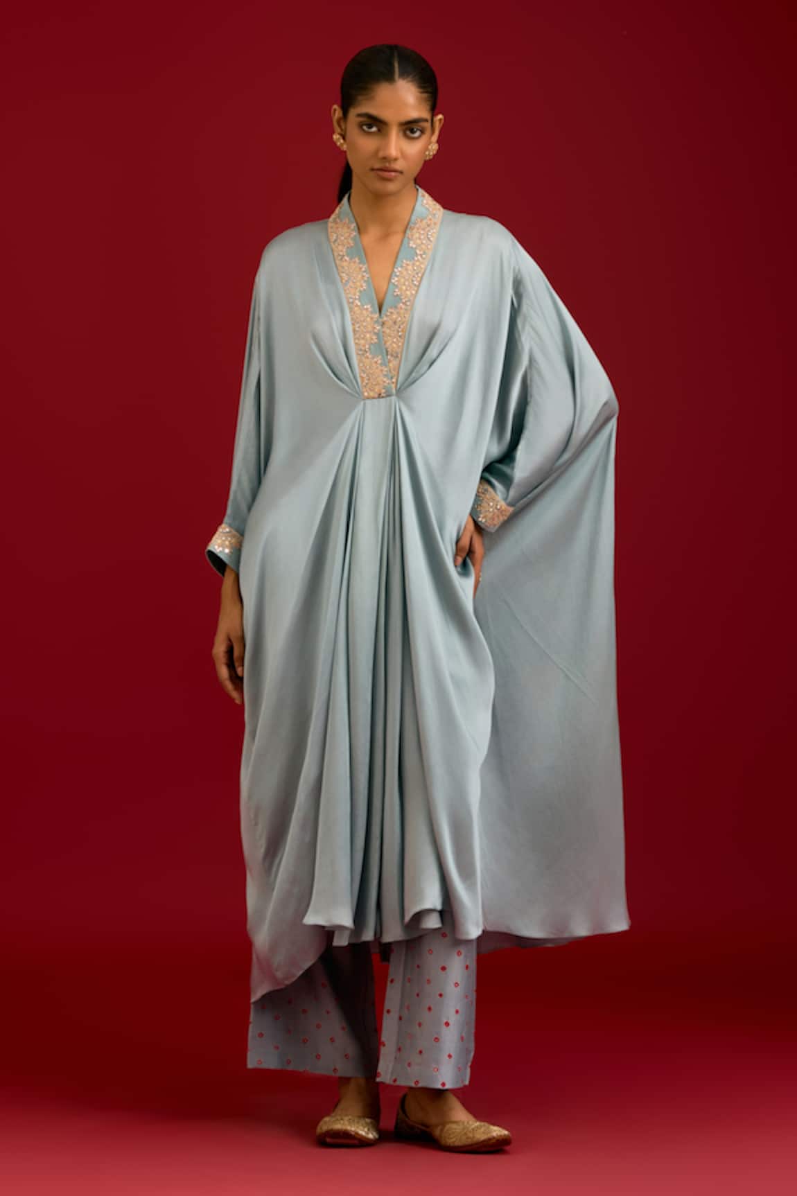 Devnaagri Modal Satin Kaftan & Pant Set