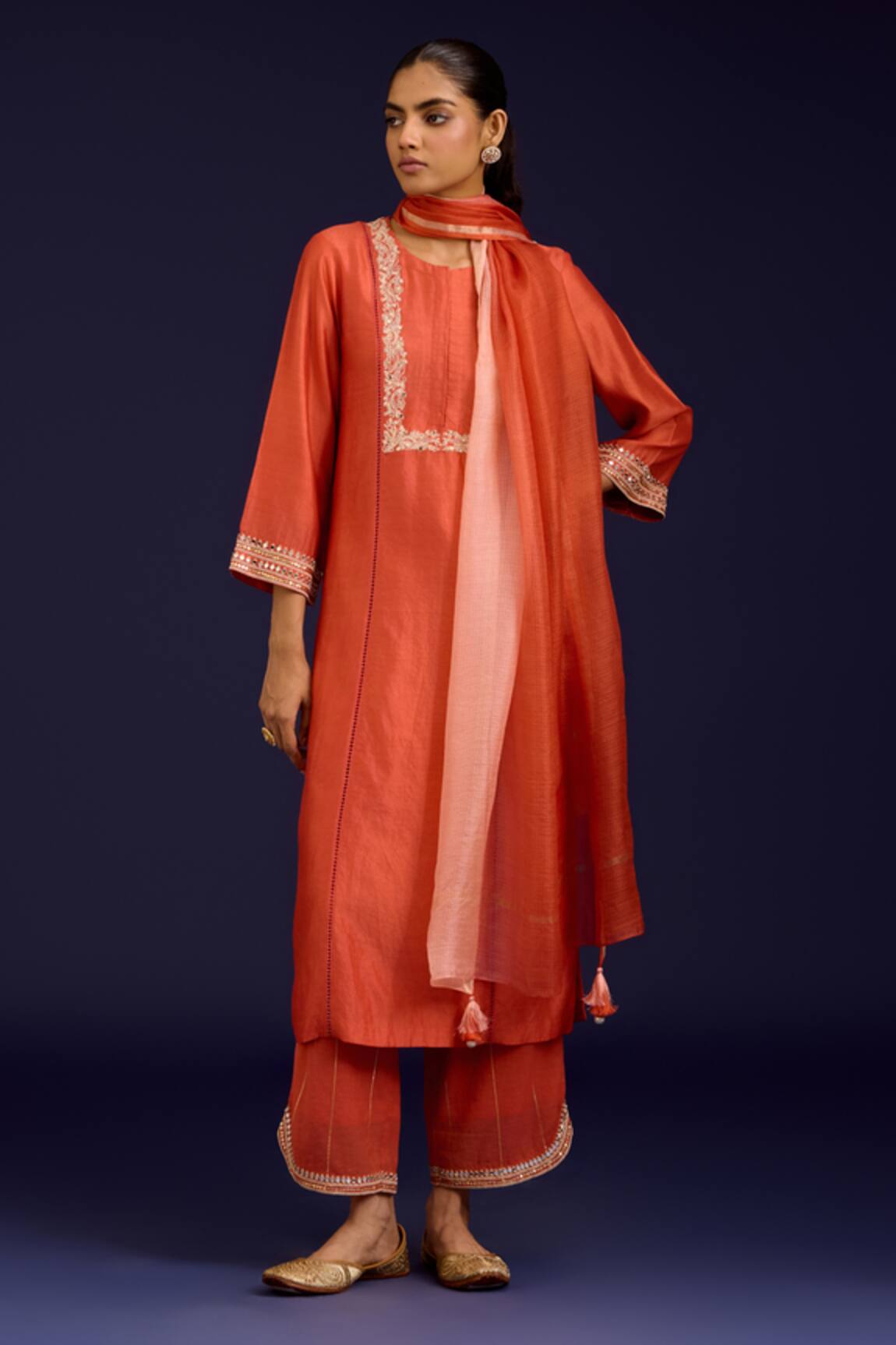 Devnaagri Chinniya Silk Mirror Work Kurta Set