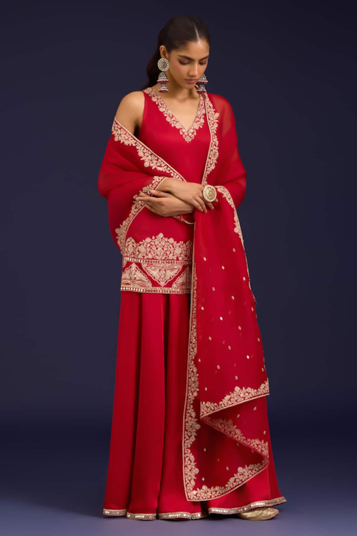 Devnaagri Embroidered Kurta Sharara Set 