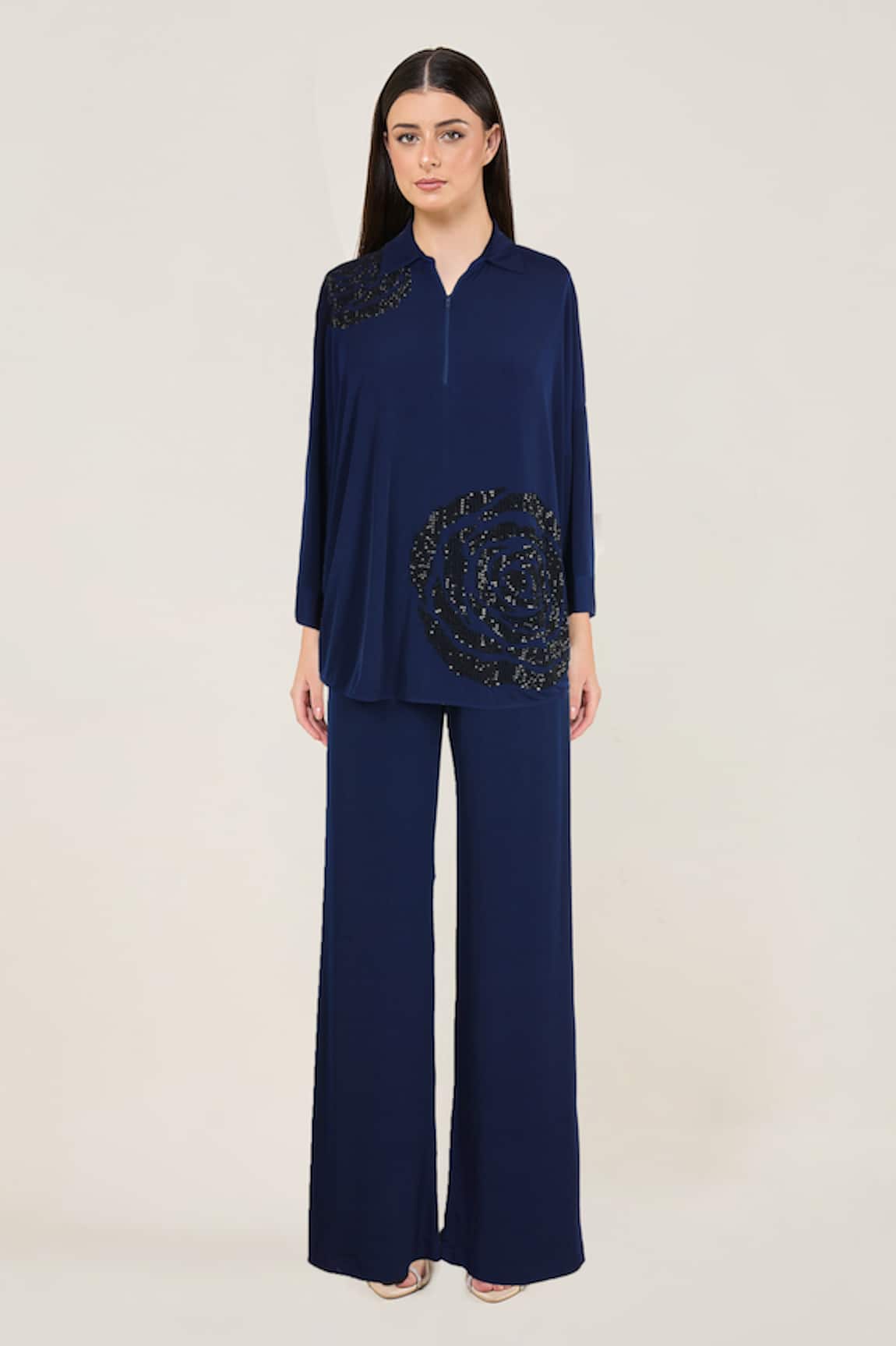 Namrata Joshipura Rosette Zipper Backtie Top & Pant Set