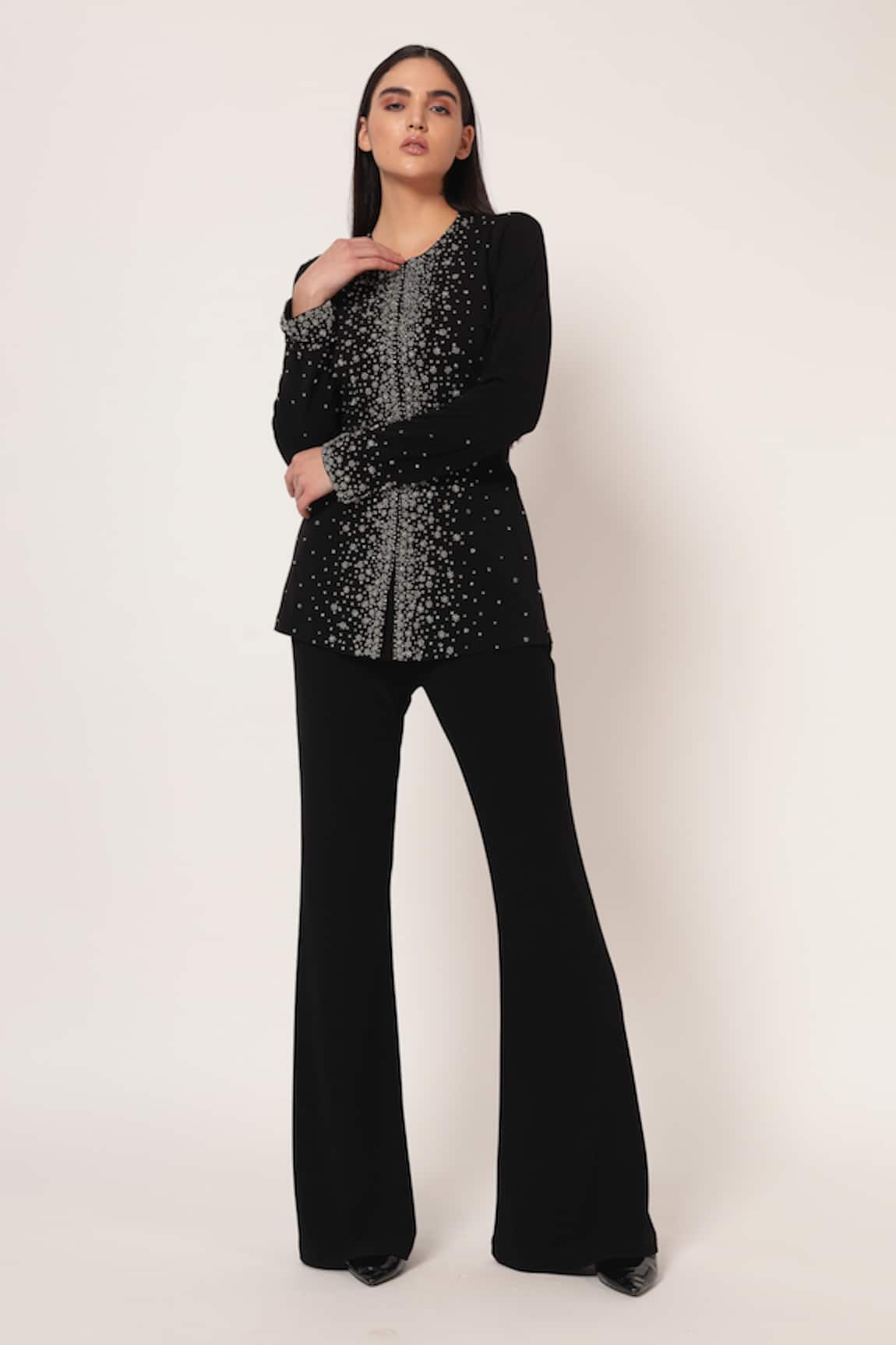 Namrata Joshipura Silver Dust Front Open Top With Pant