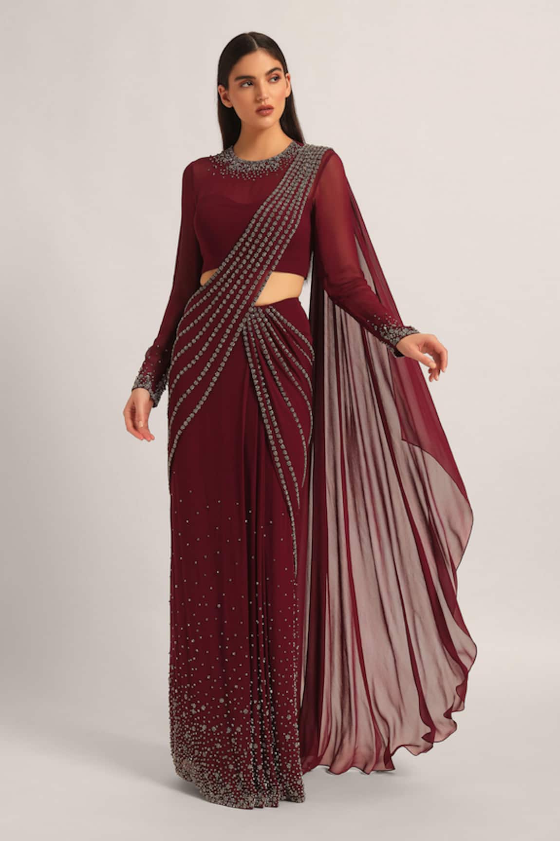 Namrata Joshipura Silver Dust Embelished Pre-Draped Saree With Blouse 