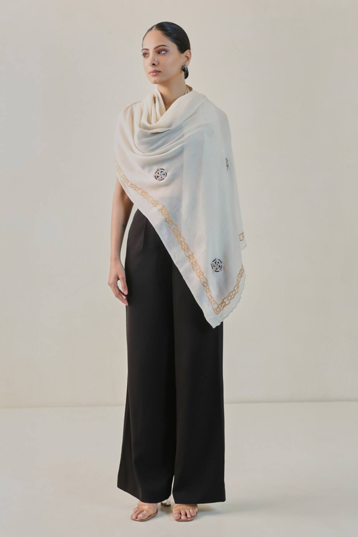 SHAZA Norhan Floral Embroidered Pashmina Stole