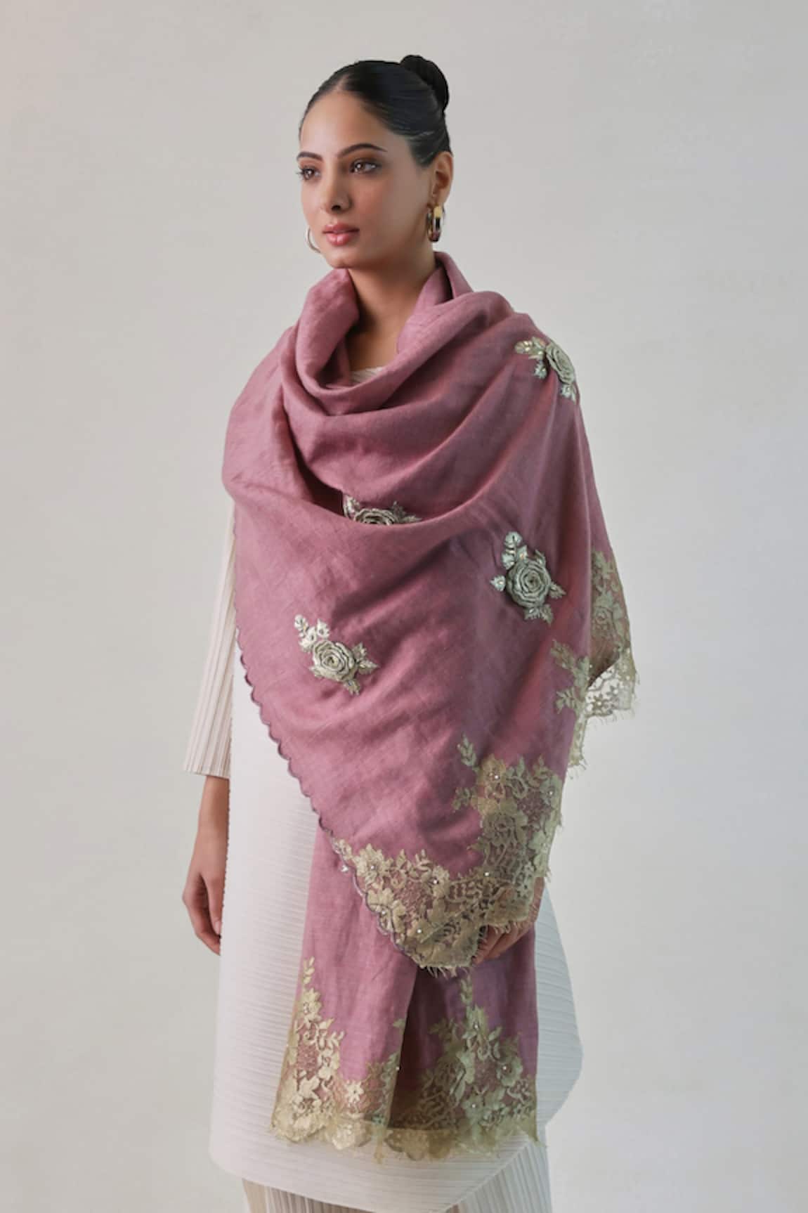 SHAZA Elena Pashmina Floral Embroidered Stole