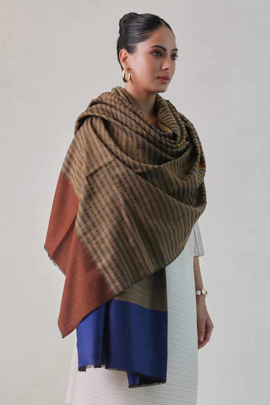 SHAZA Arzoo Zari Stripe Reversible Pashmina Shawl 