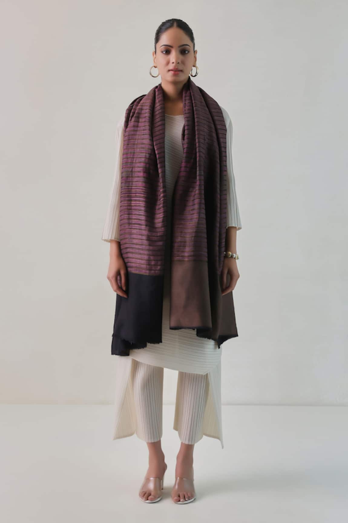 SHAZA Arzoo Zari Stripe Reversible Pashmina Shawl 