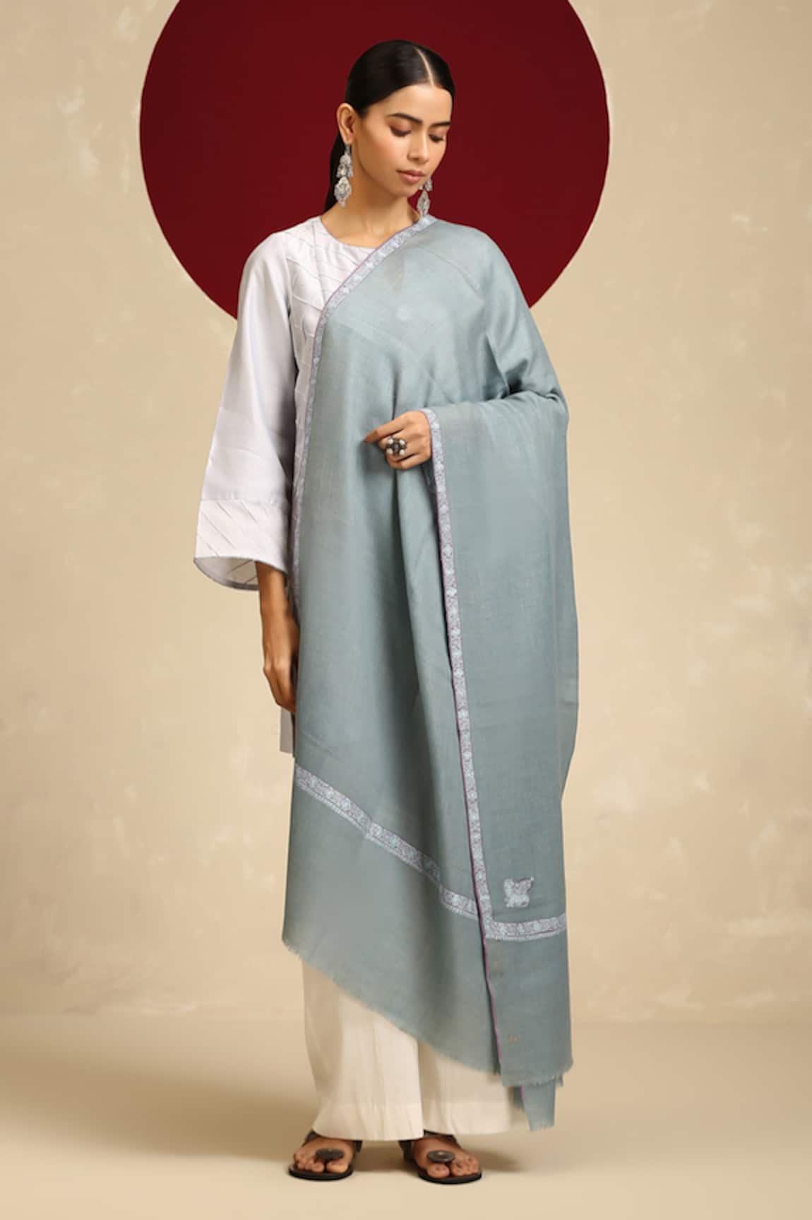 SHAZA Pashmina Hashiya Hand Embroidered Shawl 