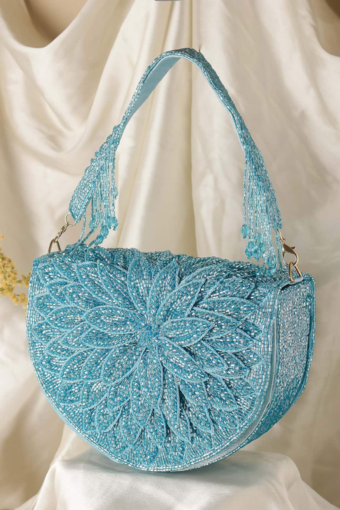 Nazaakat By Samara Singh Floral Beaded Flap Bag with Detachable Handle 